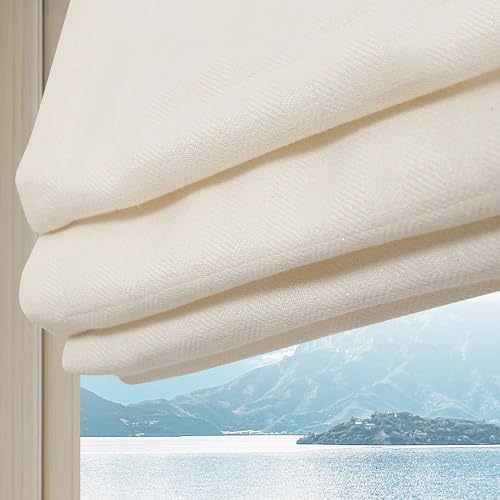 Artdix Cordless Linen Roman Shades, Natural Custom Fabric Room Darkening Roman Window Shades Blinds for Doors, French Doors, Kitchen Windows, Bathroom Windows