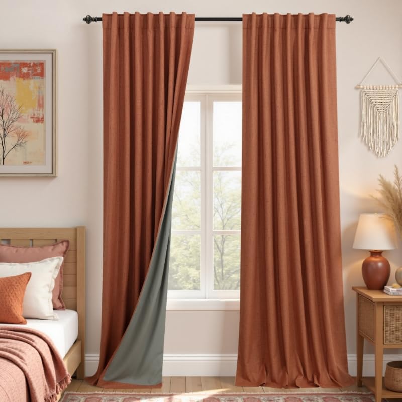 Extra Wide Soundproof Blackout Curtains with Pleated Back Tab Rod Pocket,96 Inch Long 2 Panel Set Thermal Curtain for Winter Insulated to Keep Cold Out Noise Reducing Curtains for Living Room Bedroom