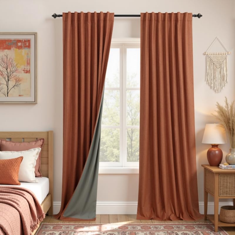 Extra Wide Soundproof Blackout Curtains with Pleated Back Tab Rod Pocket,96 Inch Long 2 Panel Set Thermal Curtain for Winter Insulated to Keep Cold Out Noise Reducing Curtains for Living Room Bedroom