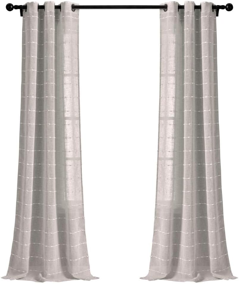Lush Decor Farmhouse Textured Grommet Sheer Window Curtain Panel Pair, 38"W x 95"L, Beige