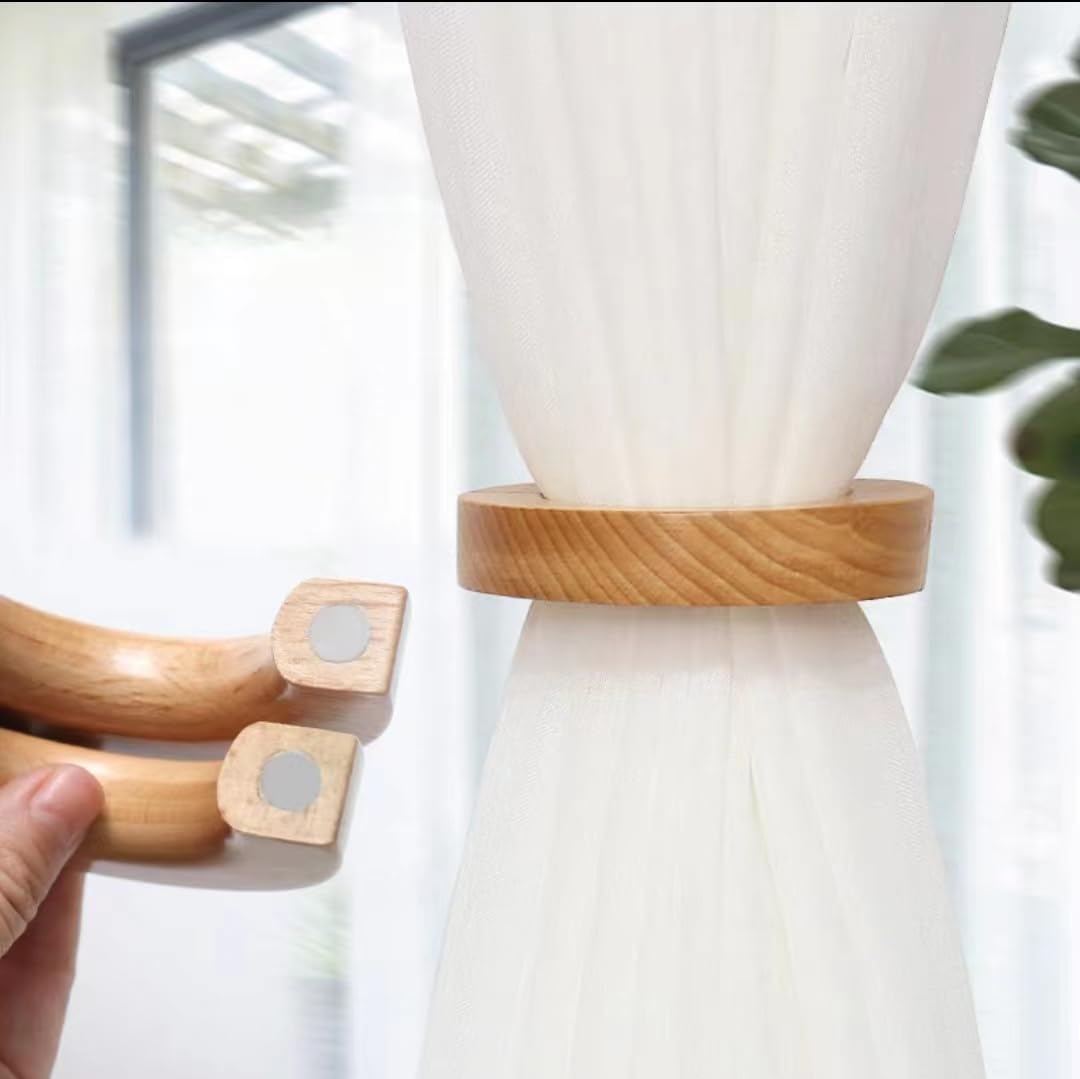 Generic Wooden Curtain Tiebacks, Magnetic Curtain Tiebacks, for Thin Curtains Or Gauze Curtains Curtain Ties Backs, Rustic and Elegant Log Style