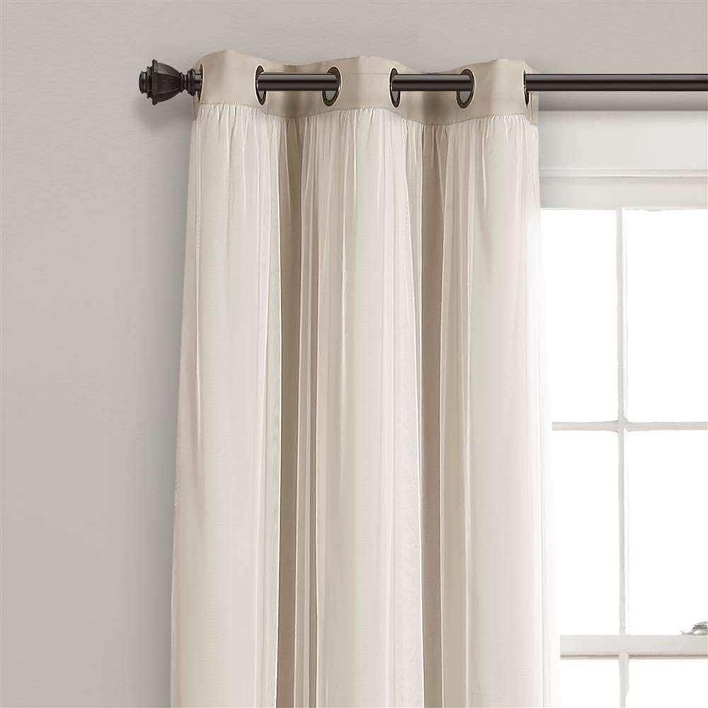 Lush Decor Sheer Grommet Curtains With Insulated Blackout Lining, Window Curtain Panels, Pair, 38"W x 120"L, Wheat - Curtain With Sheer Overlay, Elegant Blackout Curtains for Bedroom