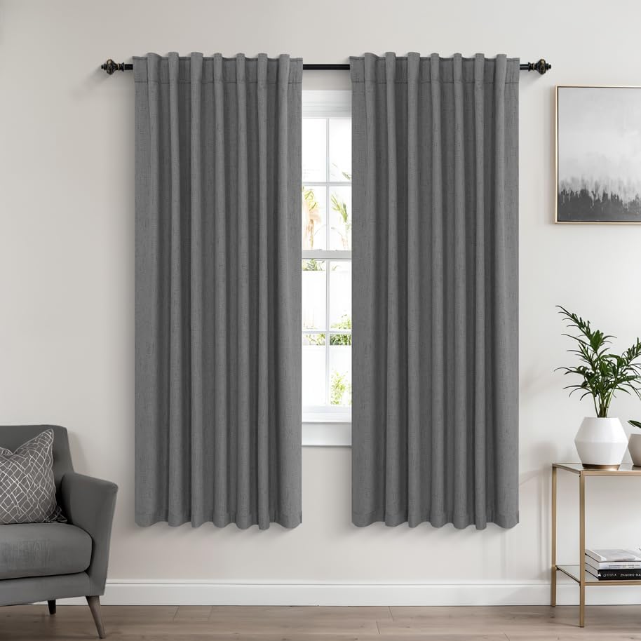 Extra Wide Soundproof Blackout Curtains with Pleated Back Tab Rod Pocket,96 Inch Long 2 Panel Set Thermal Curtain for Winter Insulated to Keep Cold Out Noise Reducing Curtains for Living Room Bedroom