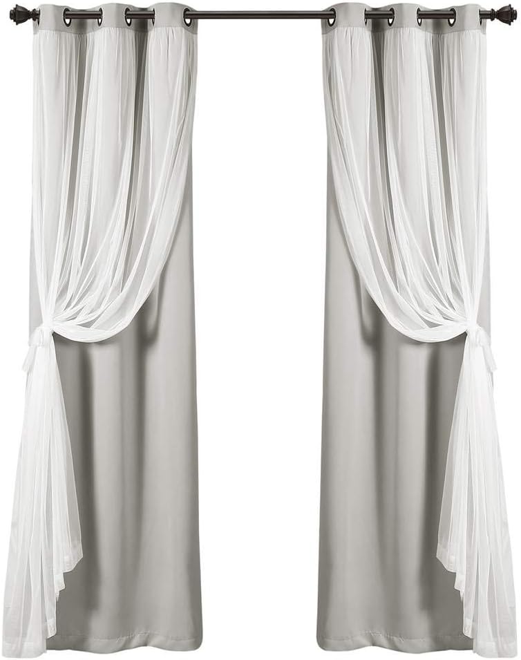 Lush Decor Sheer Grommet Curtains With Insulated Blackout Lining, Window Curtain Panels, Pair, 38"W x 120"L, Wheat - Curtain With Sheer Overlay, Elegant Blackout Curtains for Bedroom