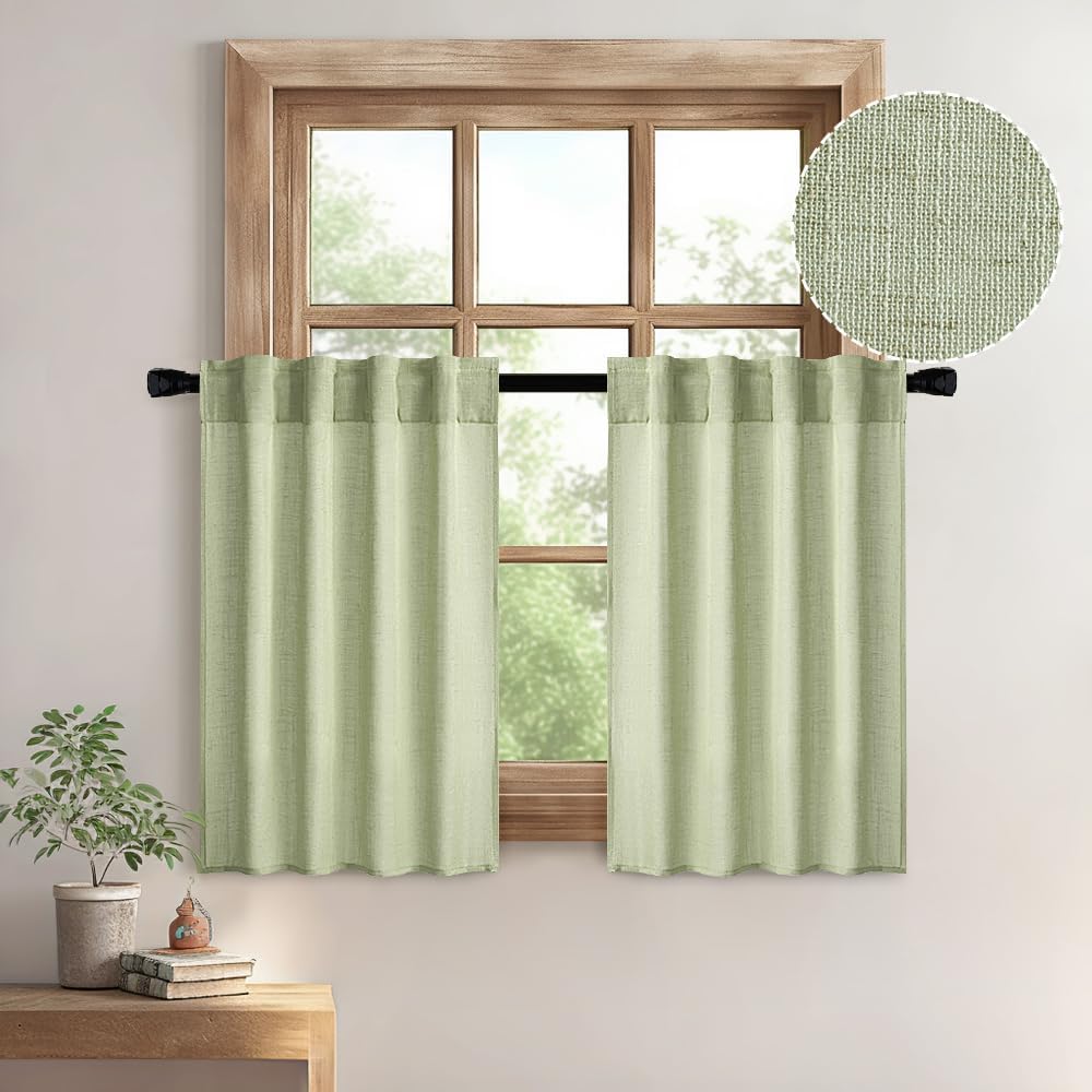 MIULEE Beige Linen Curtains 96 Inches Long 2 Panels for Bedroom Living Room, Soft Linen Textured Window Drapes Semi Sheer Light Filtering Back Tab Rod Pocket Farmhouse Modern Burlap Look Decor