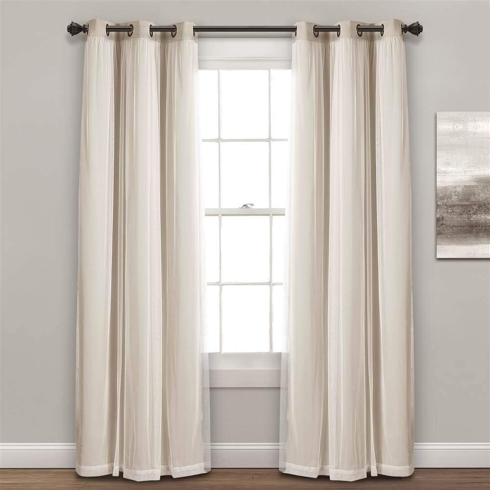 Lush Decor Sheer Grommet Curtains With Insulated Blackout Lining, Window Curtain Panels, Pair, 38"W x 120"L, Wheat - Curtain With Sheer Overlay, Elegant Blackout Curtains for Bedroom