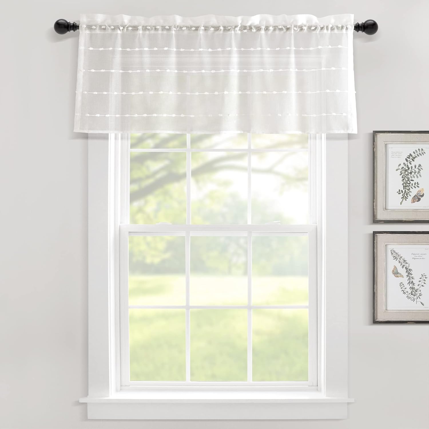 Lush Decor Farmhouse Textured Grommet Sheer Window Curtain Panel Pair, 38"W x 95"L, Beige
