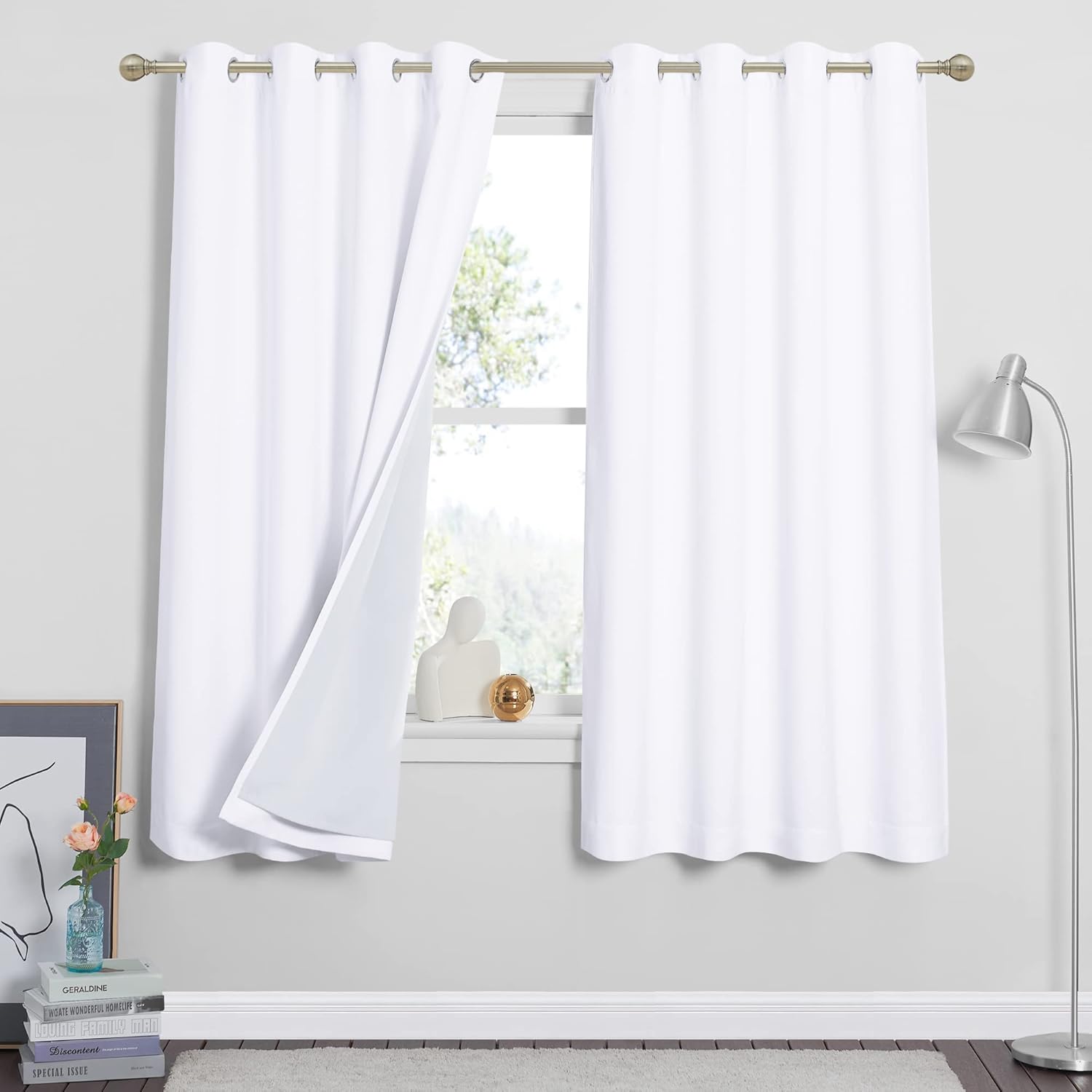 RYB HOME Soundproof Curtains for Bedroom, PM2.5 Particle Filter 100% Blackout Energy Saving Small Window Curtains for Baby Nursery Living Room Home Office, Grey, W 42 x L 63 inches, 2 Pcs