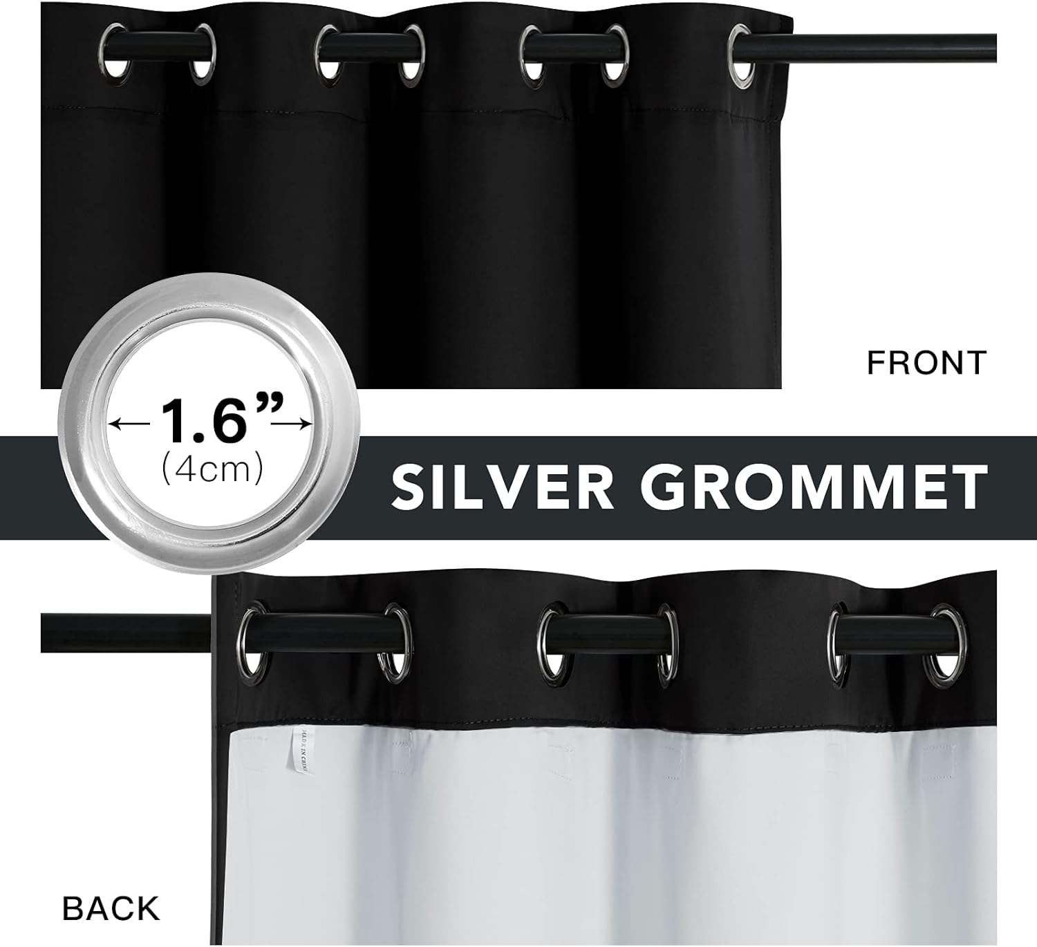 RYB HOME PM 2.5 Filter Curtains for Living Room, Noise Reduction Room Darkening Window Coverings Melt Blown Fabric Liner for Dust Sandstorms Smog Pollen Odor Filtering, Black, W52 x L84 inch, 2 Panels