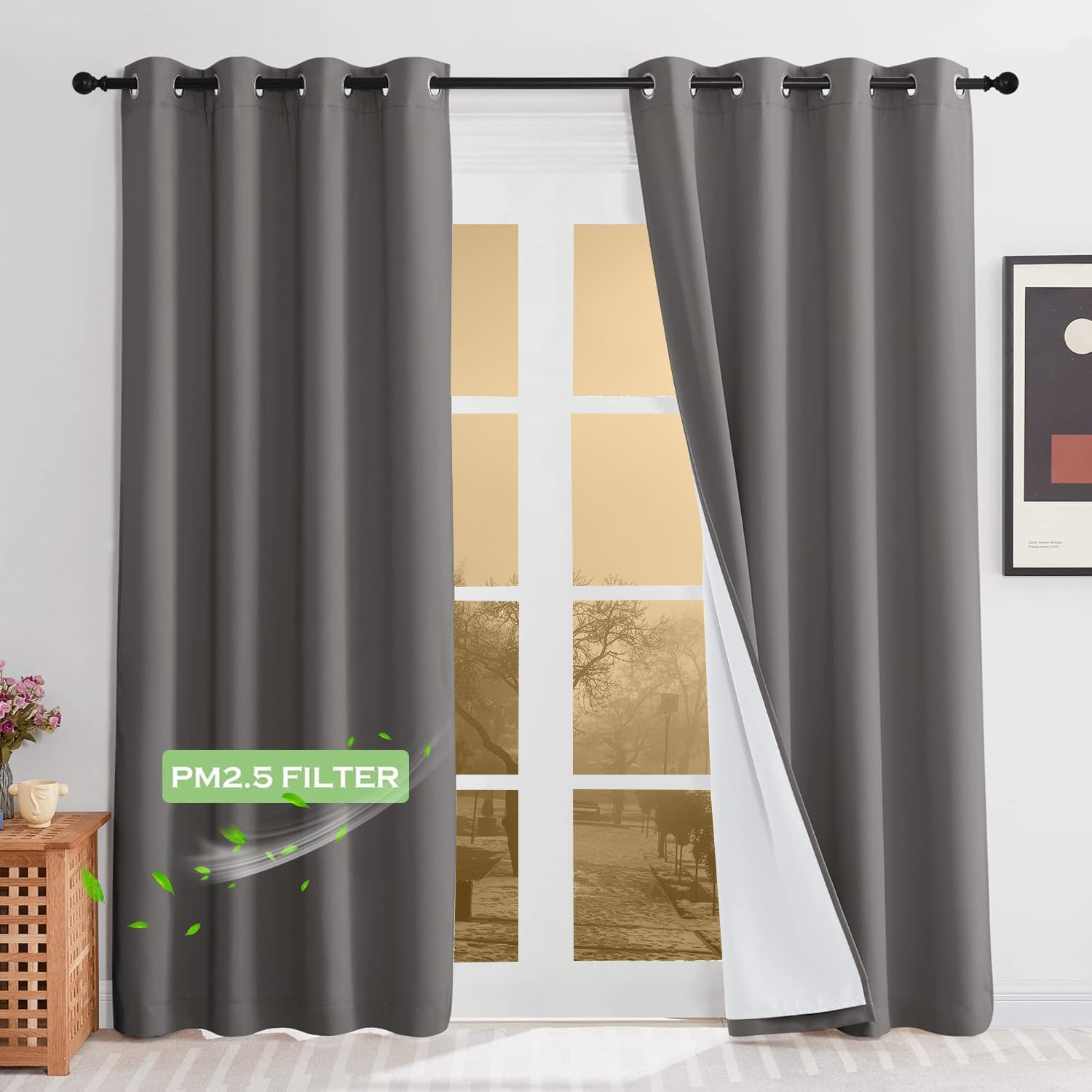 KGORGE 4-in-1 Soundproof Anti Dust 100% Blackout Curtains with Melt-Blown Layer Noise Reducing Thermal Insulating Window Drapes for Bedroom Nursery, W 52 x L 84, Black, 2 Panels