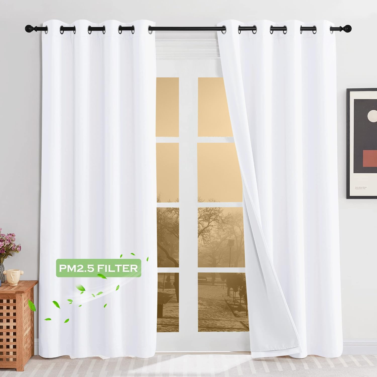 KGORGE 4-in-1 Soundproof Anti Dust 100% Blackout Curtains with Melt-Blown Layer Noise Reducing Thermal Insulating Window Drapes for Bedroom Nursery, W 52 x L 84, Black, 2 Panels