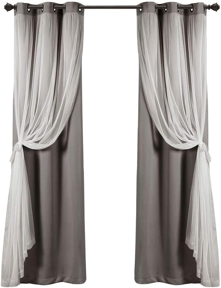 Lush Decor Sheer Grommet Curtains With Insulated Blackout Lining, Window Curtain Panels, Pair, 38"W x 120"L, Wheat - Curtain With Sheer Overlay, Elegant Blackout Curtains for Bedroom