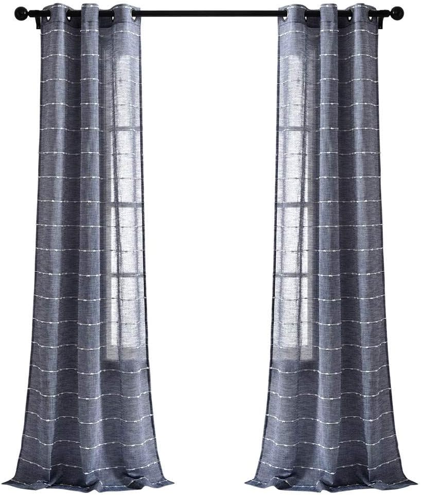 Lush Decor Farmhouse Textured Grommet Sheer Window Curtain Panel Pair, 38"W x 95"L, Beige