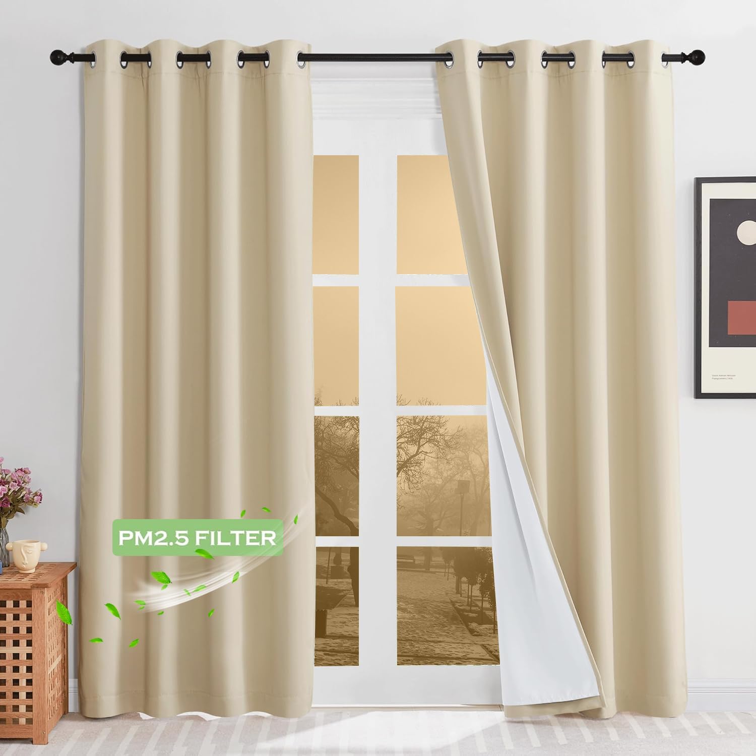 KGORGE 4-in-1 Soundproof Anti Dust 100% Blackout Curtains with Melt-Blown Layer Noise Reducing Thermal Insulating Window Drapes for Bedroom Nursery, W 52 x L 84, Black, 2 Panels