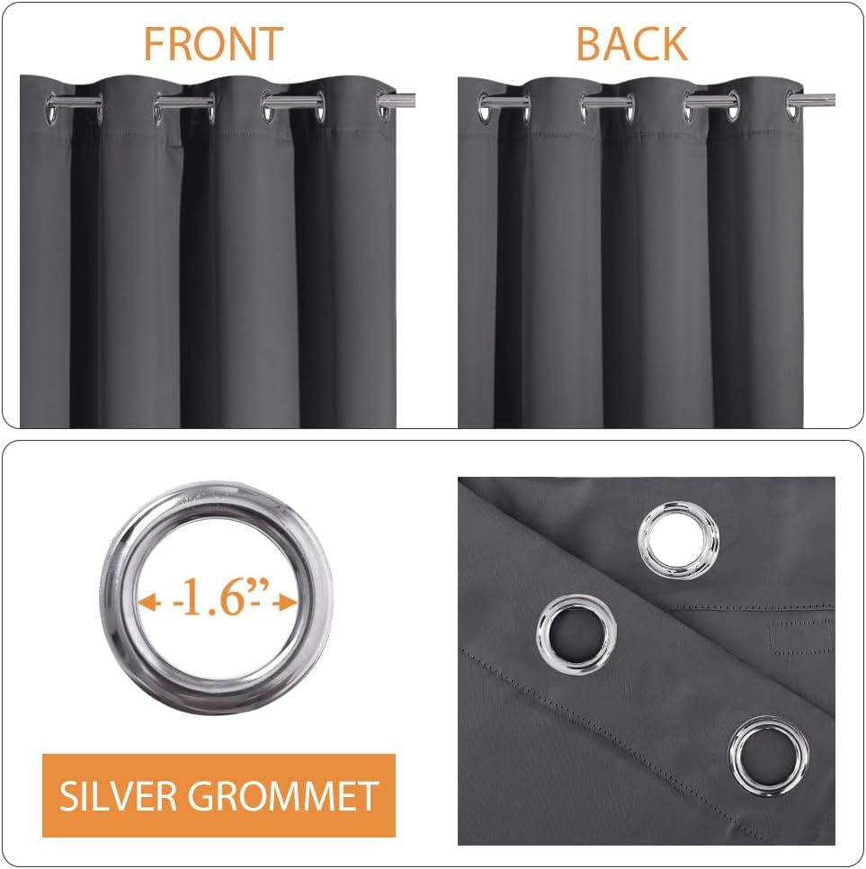 RYB HOME Soundproof Curtains 84 inches - 3 Layers Blackout Curtains Noise Cancelling Thermal Insulted Drapes for Door Window Living Room Nursery Divider Drapes, W 52 x L 84 inch, Gray, 1 Pair