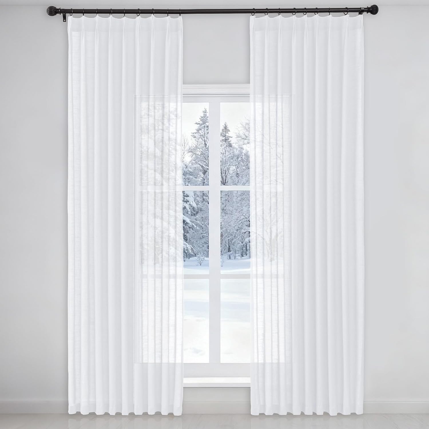 Ftinala Neutral Linen Semi Sheer Curtains 108 Inches Long, Cream Light Filtering Sliding Glass Door Curtains & Drapes, Modern Farmhouse Window Panel, Pinch Pleat Floor to Ceiling Curtain with Hook