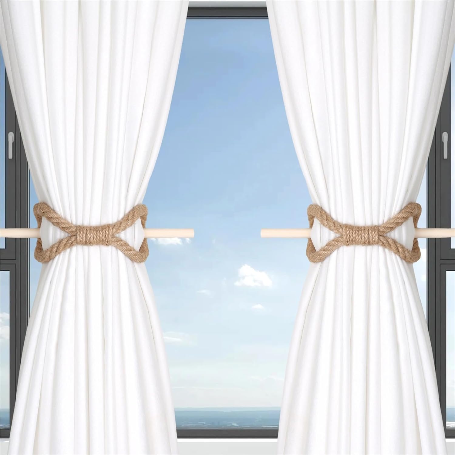 Curtain Tiebacks 12pcs Solid Wooden Curtain Tieback - Simple Rope Holdback for Home Decor(Brown)