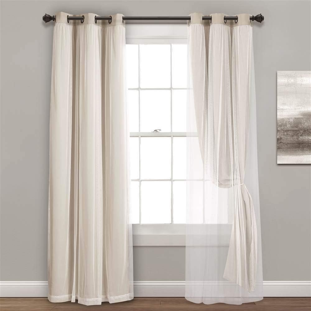 Lush Decor Sheer Grommet Curtains With Insulated Blackout Lining, Window Curtain Panels, Pair, 38"W x 120"L, Wheat - Curtain With Sheer Overlay, Elegant Blackout Curtains for Bedroom