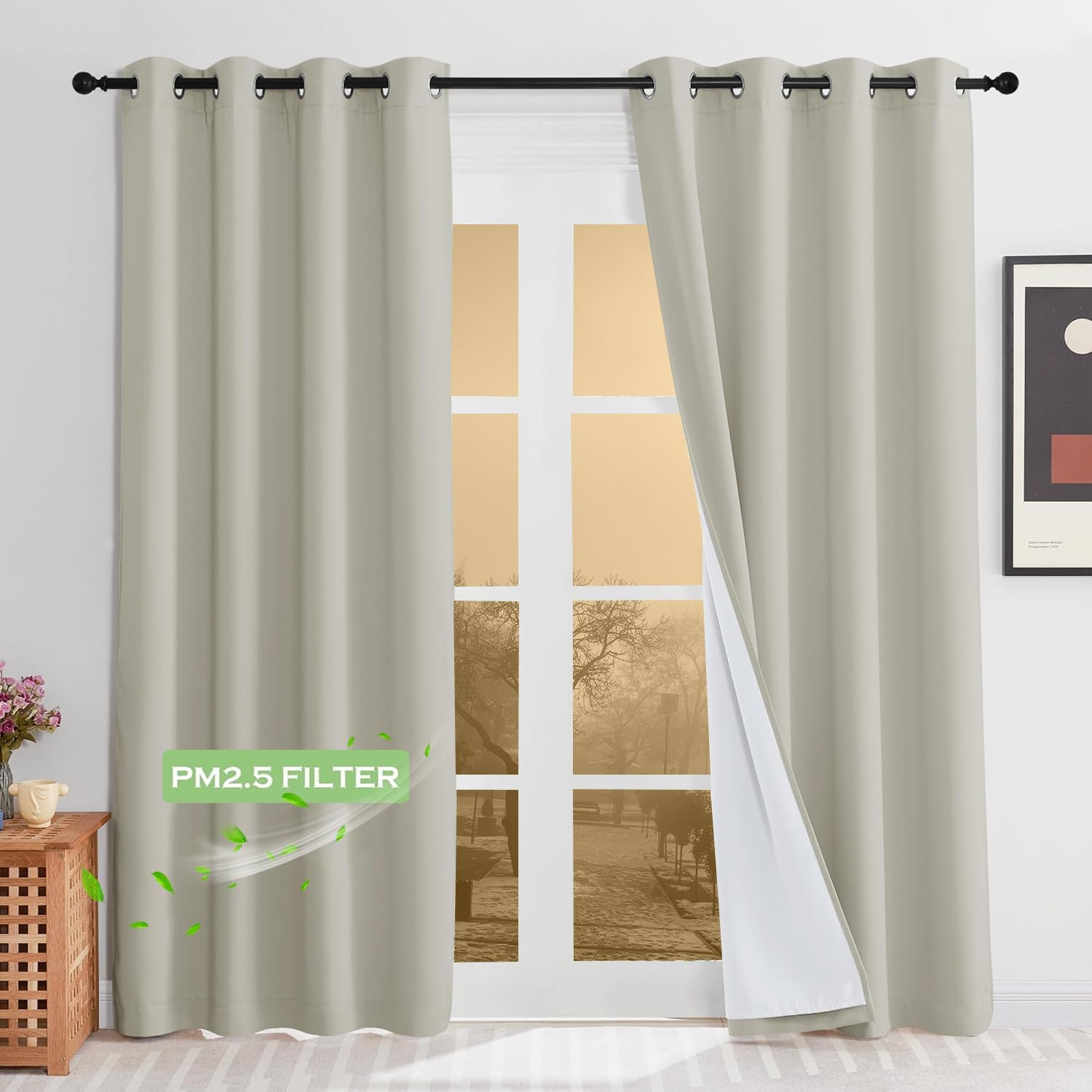 KGORGE 4-in-1 Soundproof Anti Dust 100% Blackout Curtains with Melt-Blown Layer Noise Reducing Thermal Insulating Window Drapes for Bedroom Nursery, W 52 x L 84, Black, 2 Panels