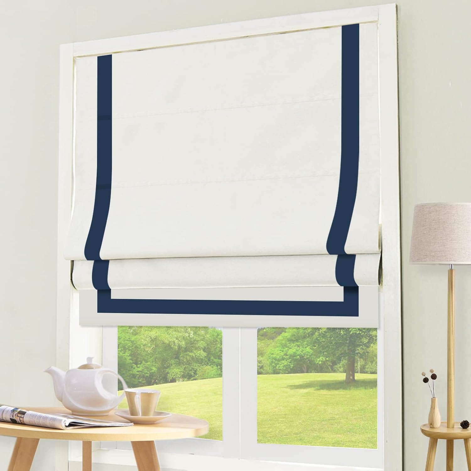 DEJAVU Cordless Bamboo Roman Shades, Blackout Light Filtering Blinds for Indoor Windows, Natural Woven Shades With Valance for Patio, Doors, Easy to Install, Pecan Color