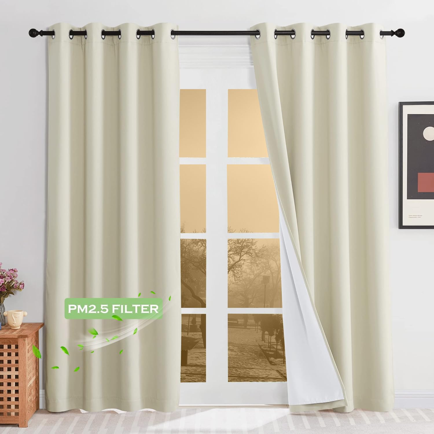 KGORGE 4-in-1 Soundproof Anti Dust 100% Blackout Curtains with Melt-Blown Layer Noise Reducing Thermal Insulating Window Drapes for Bedroom Nursery, W 52 x L 84, Black, 2 Panels