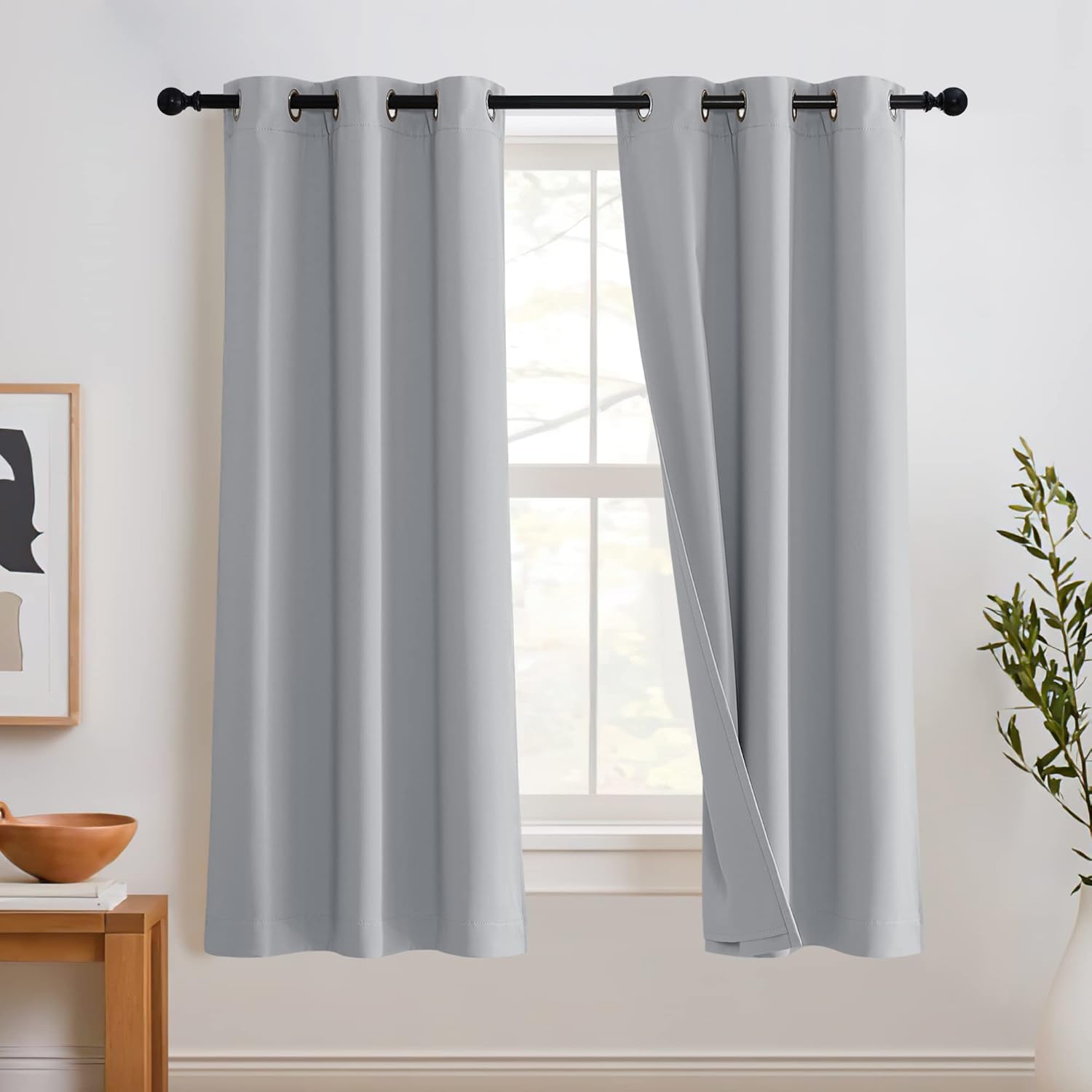 RYB HOME Soundproof Curtains Blackout - 3 Layers Light Block Noise Cancelling Thermal Insulated Curtains for Living Room Bedroom Room Divider, 52 inch Wide x 108 inch Long, Grey, 2 Panels