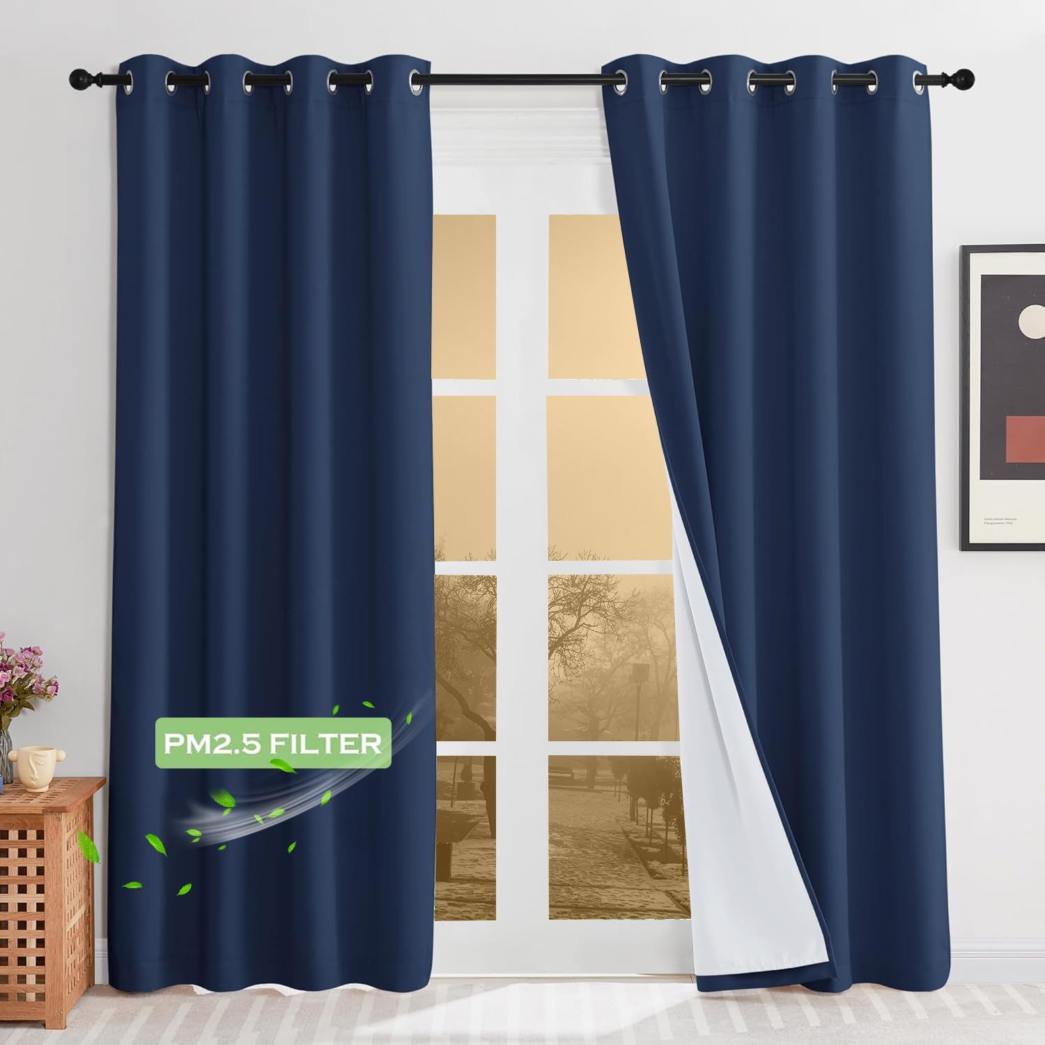 KGORGE 4-in-1 Soundproof Anti Dust 100% Blackout Curtains with Melt-Blown Layer Noise Reducing Thermal Insulating Window Drapes for Bedroom Nursery, W 52 x L 84, Black, 2 Panels