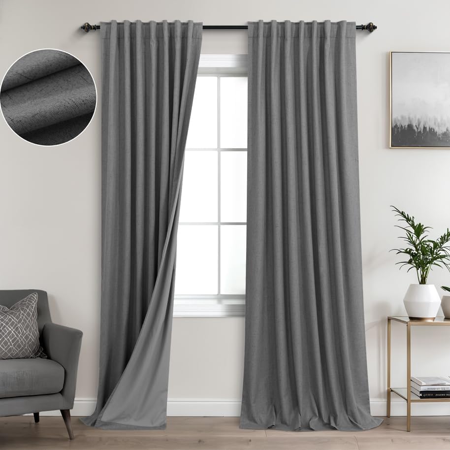 Extra Wide Soundproof Blackout Curtains with Pleated Back Tab Rod Pocket,96 Inch Long 2 Panel Set Thermal Curtain for Winter Insulated to Keep Cold Out Noise Reducing Curtains for Living Room Bedroom