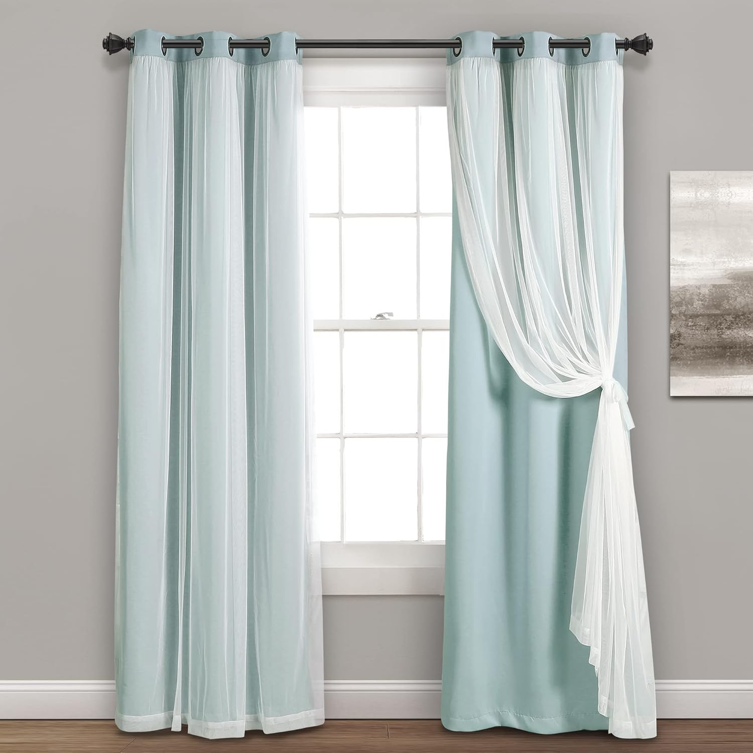 Lush Decor Sheer Grommet Curtains With Insulated Blackout Lining, Window Curtain Panels, Pair, 38"W x 120"L, Wheat - Curtain With Sheer Overlay, Elegant Blackout Curtains for Bedroom