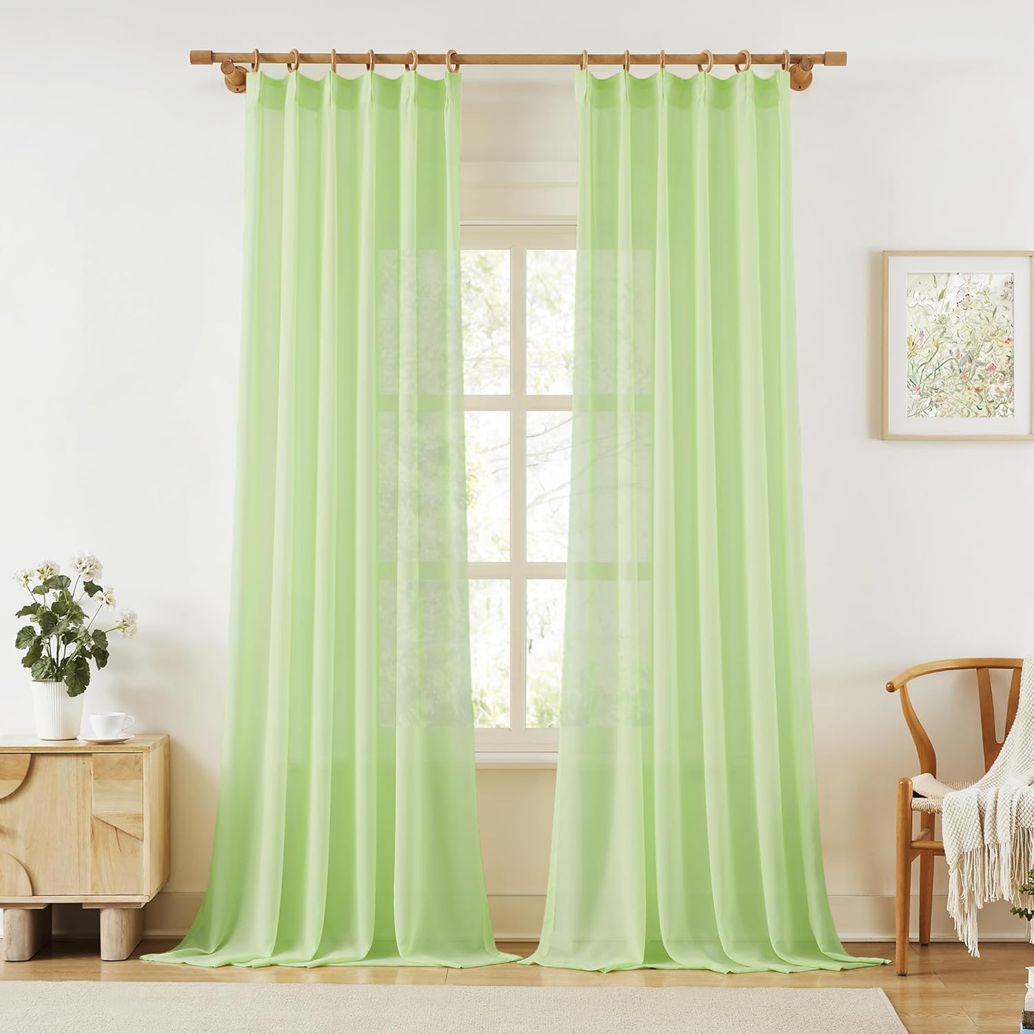 KangBang Pinch Pleat Sheer Curtains 112 Inches Long 2 Panels, Light Filtering Tree Branch Texture Soft Voile Drapes for Living Room Hotel Dorm, Gauzy and Breezy Window Panels, White,42x112 Inch