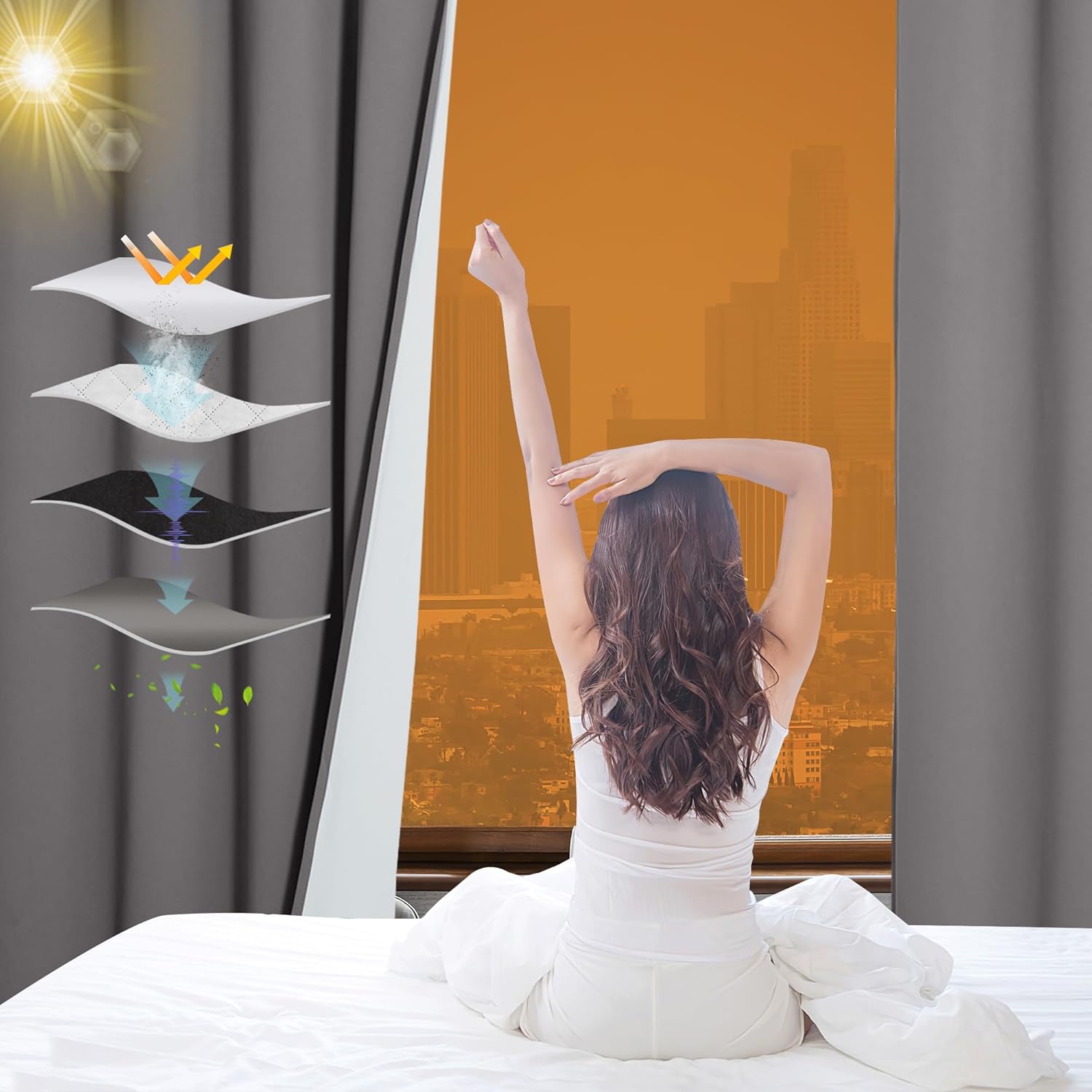 RYB HOME Soundproof Curtains for Bedroom, PM2.5 Particle Filter 100% Blackout Energy Saving Small Window Curtains for Baby Nursery Living Room Home Office, Grey, W 42 x L 63 inches, 2 Pcs