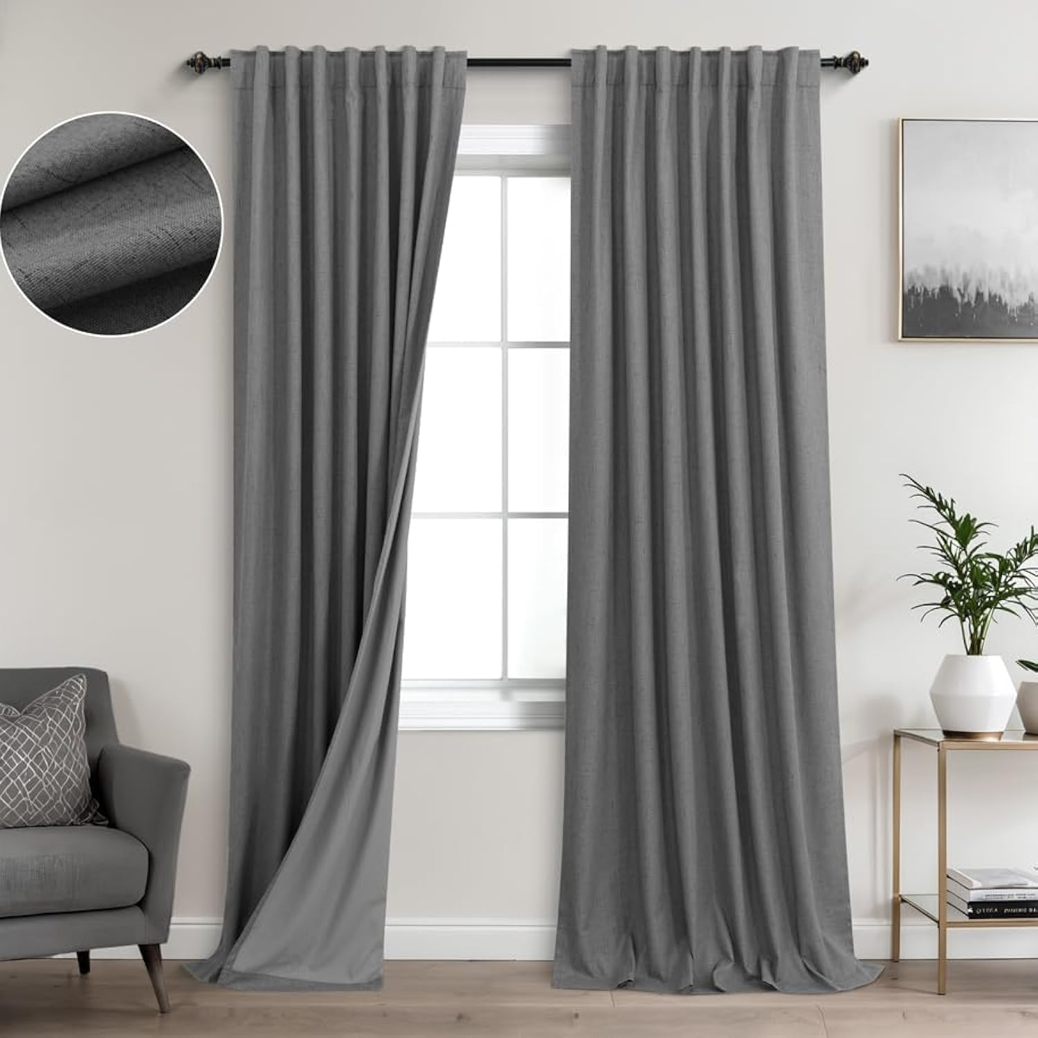 Extra Wide Soundproof Blackout Curtains with Pleated Back Tab Rod Pocket,96 Inch Long 2 Panel Set Thermal Curtain for Winter Insulated to Keep Cold Out Noise Reducing Curtains for Living Room Bedroom