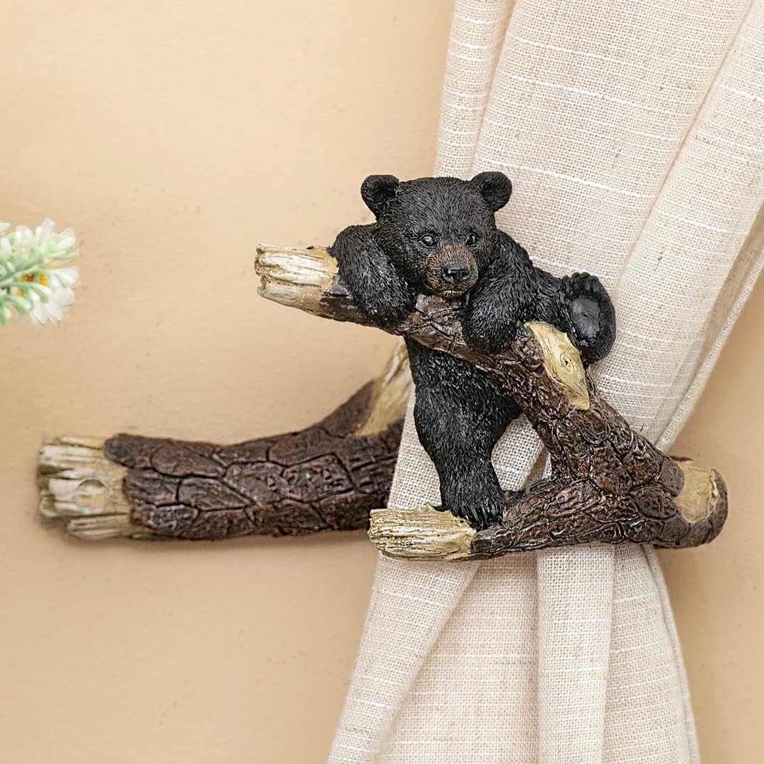 BLACK FOREST DECOR - Bear Branch Curtain Tiebacks - Set of 2 - Rustic Climbing Bear Window Decor, 7.5" W x 5.5" D x 4" H