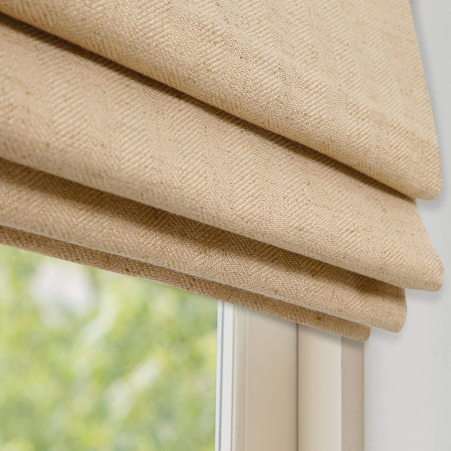 DEJAVU Cordless Bamboo Roman Shades, Blackout Light Filtering Blinds for Indoor Windows, Natural Woven Shades With Valance for Patio, Doors, Easy to Install, Pecan Color