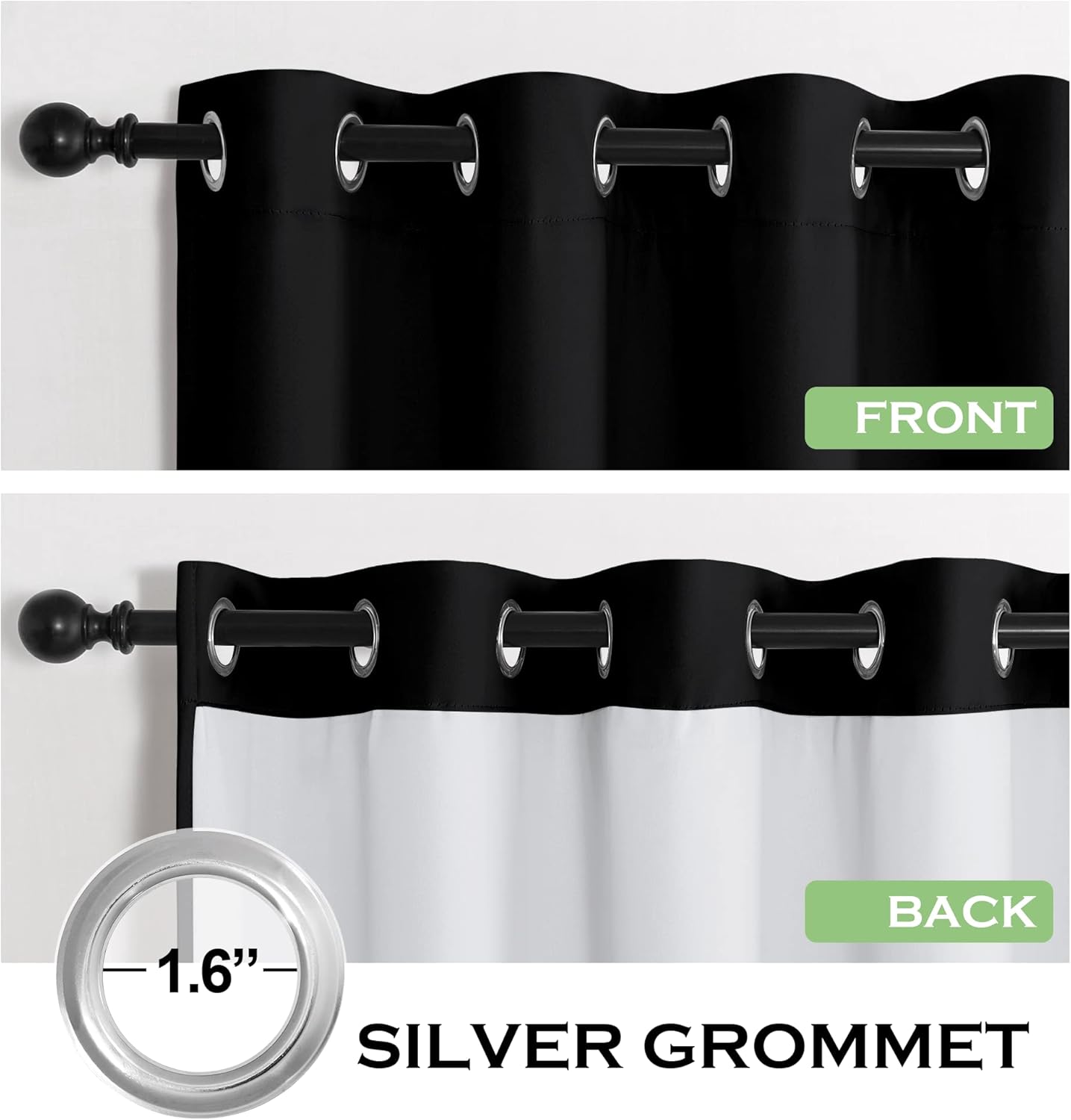 KGORGE 4-in-1 Soundproof Anti Dust 100% Blackout Curtains with Melt-Blown Layer Noise Reducing Thermal Insulating Window Drapes for Bedroom Nursery, W 52 x L 84, Black, 2 Panels