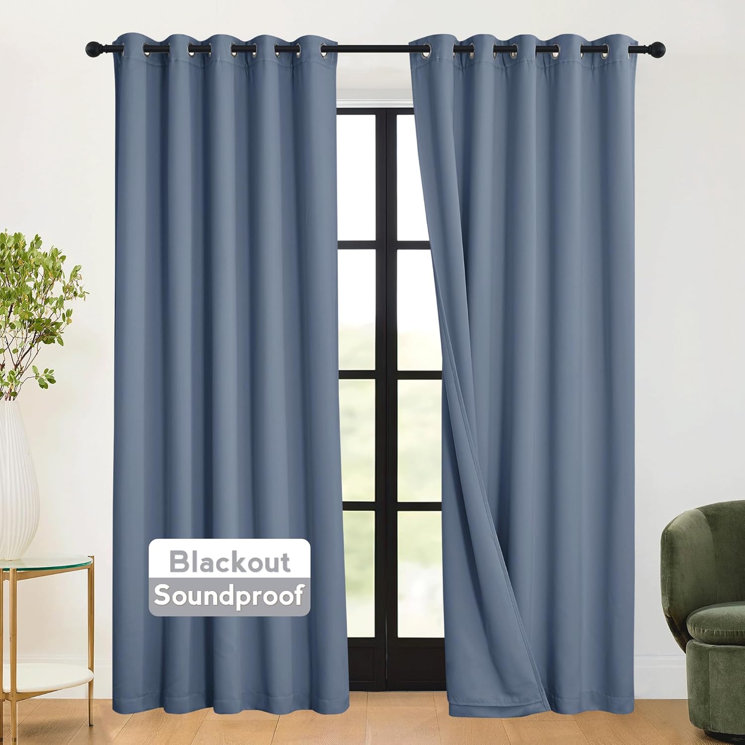 RYB HOME Soundproof Curtains 84 inches - 3 Layers Blackout Curtains Noise Cancelling Thermal Insulted Drapes for Door Window Living Room Nursery Divider Drapes, W 52 x L 84 inch, Gray, 1 Pair