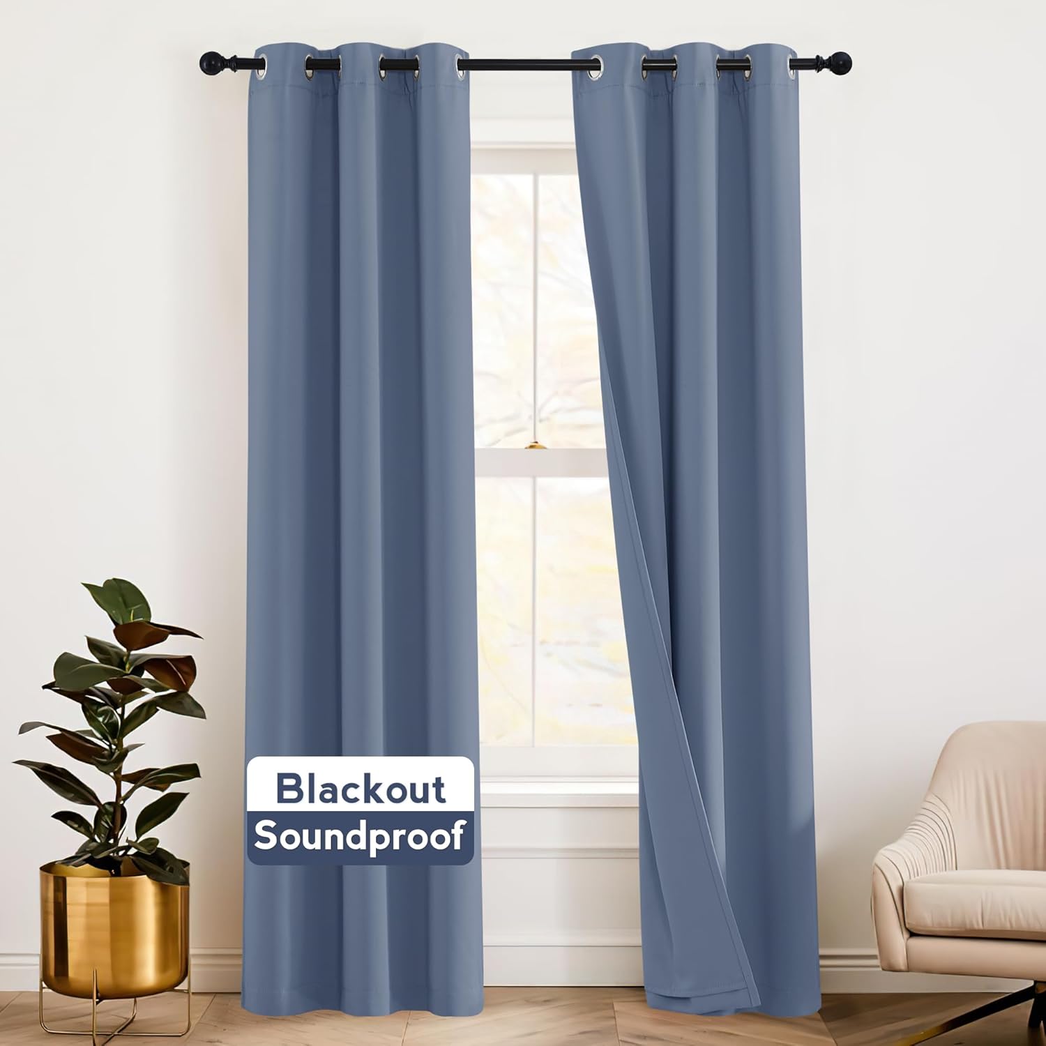 RYB HOME Soundproof Curtains 84 inches - 3 Layers Blackout Curtains Noise Cancelling Thermal Insulted Drapes for Door Window Living Room Nursery Divider Drapes, W 52 x L 84 inch, Gray, 1 Pair