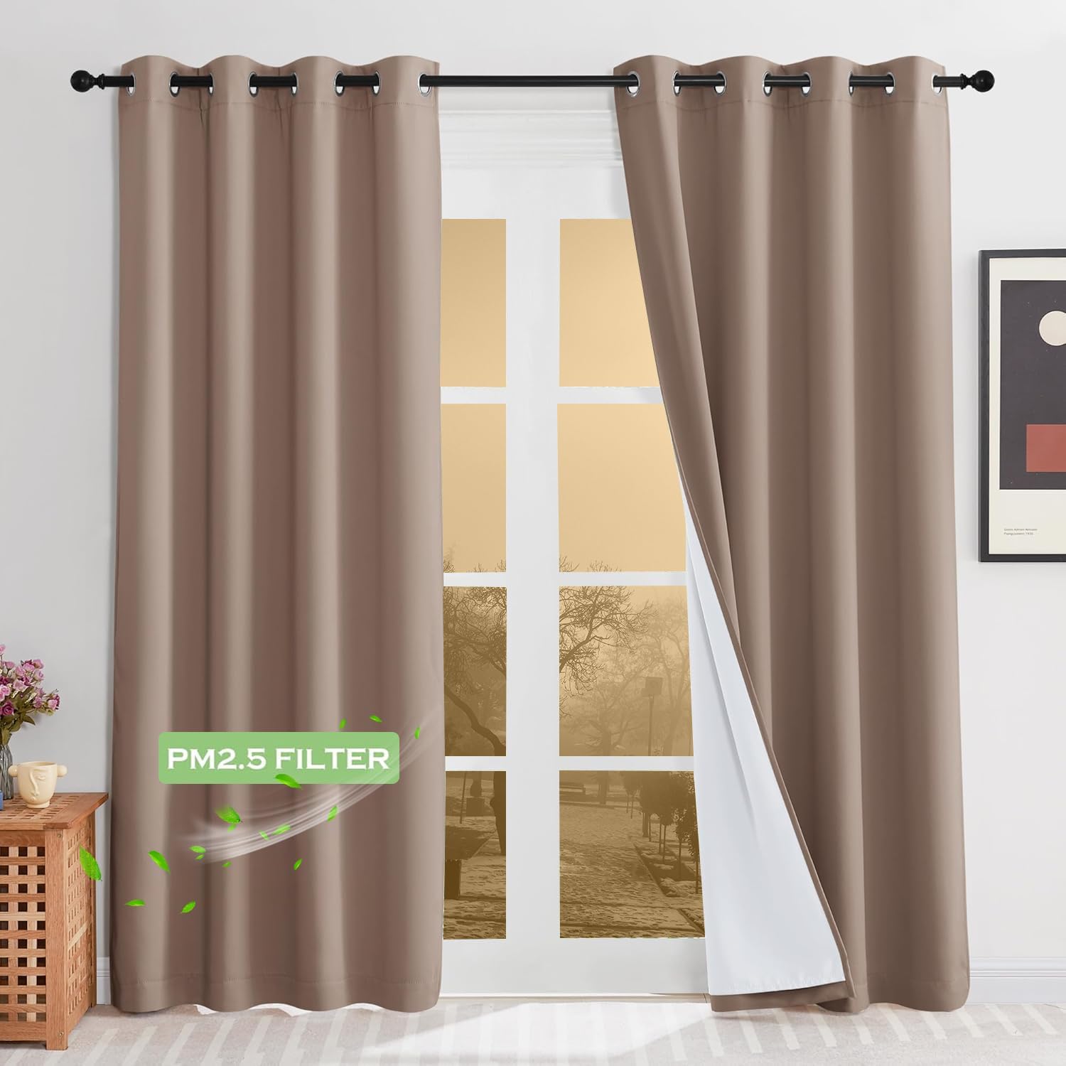 KGORGE 4-in-1 Soundproof Anti Dust 100% Blackout Curtains with Melt-Blown Layer Noise Reducing Thermal Insulating Window Drapes for Bedroom Nursery, W 52 x L 84, Black, 2 Panels