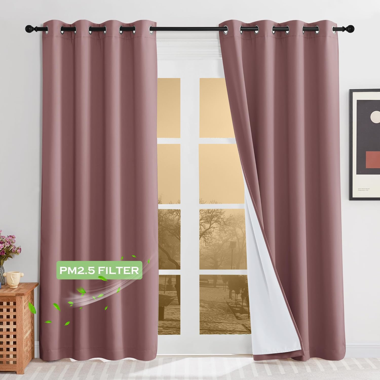 KGORGE 4-in-1 Soundproof Anti Dust 100% Blackout Curtains with Melt-Blown Layer Noise Reducing Thermal Insulating Window Drapes for Bedroom Nursery, W 52 x L 84, Black, 2 Panels