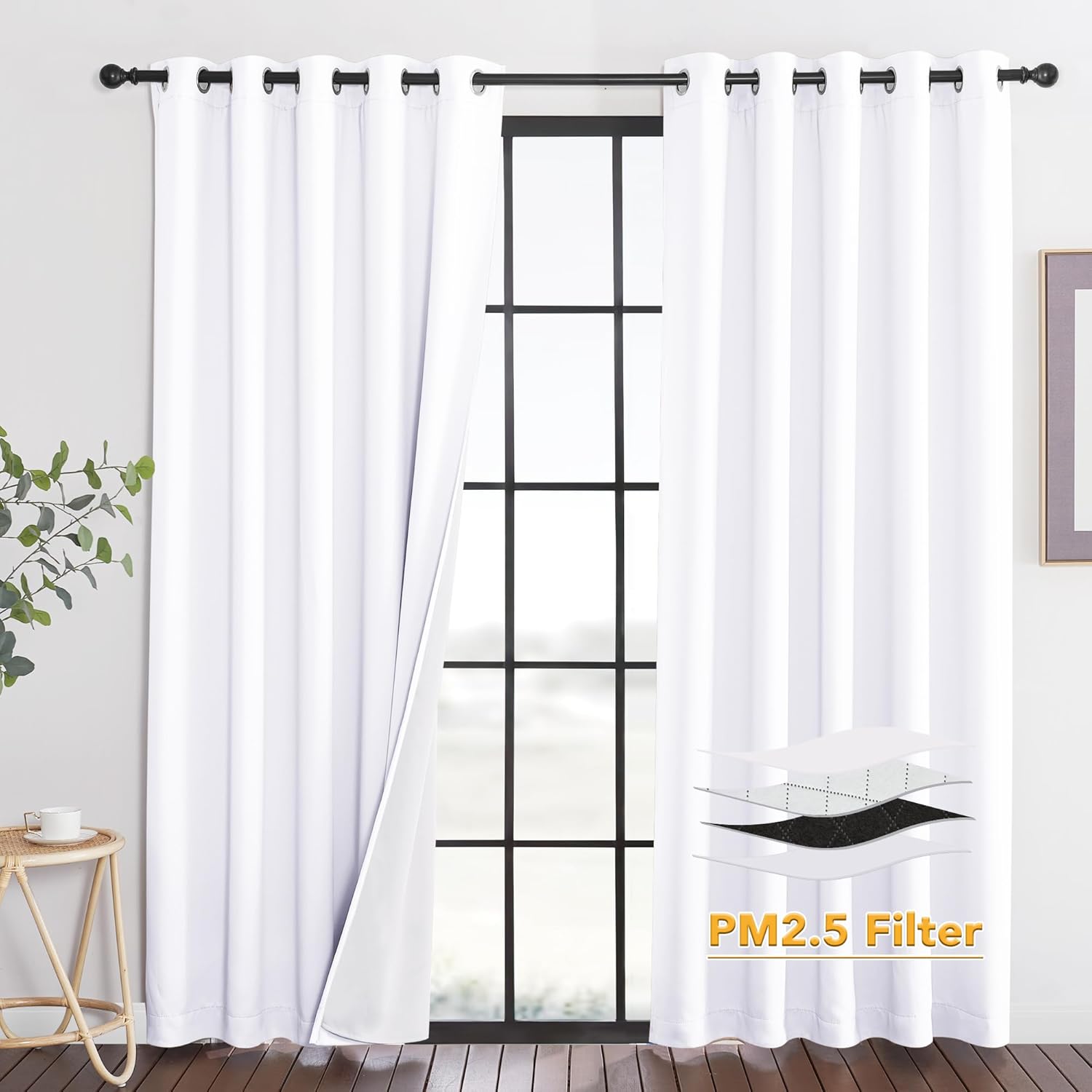 RYB HOME Soundproof Curtains for Bedroom, PM2.5 Particle Filter 100% Blackout Energy Saving Small Window Curtains for Baby Nursery Living Room Home Office, Grey, W 42 x L 63 inches, 2 Pcs