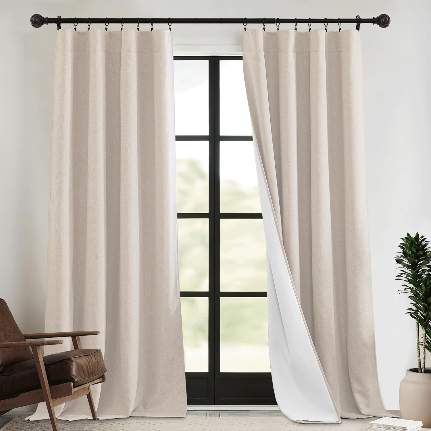 RYB HOME PM 2.5 Filter Curtains for Living Room, Noise Reduction Room Darkening Window Coverings Melt Blown Fabric Liner for Dust Sandstorms Smog Pollen Odor Filtering, Black, W52 x L84 inch, 2 Panels