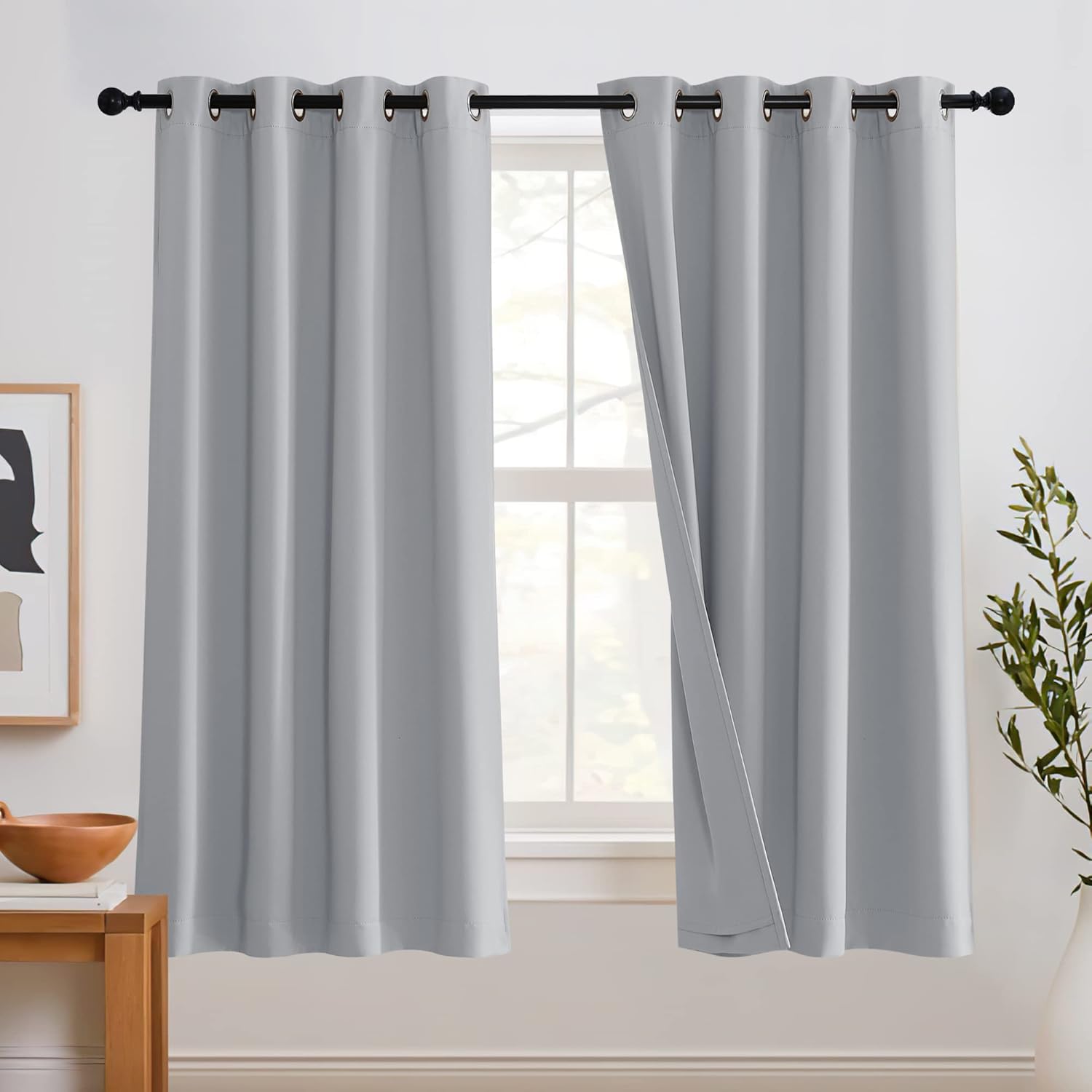 RYB HOME Soundproof Curtains 84 inches - 3 Layers Blackout Curtains Noise Cancelling Thermal Insulted Drapes for Door Window Living Room Nursery Divider Drapes, W 52 x L 84 inch, Gray, 1 Pair
