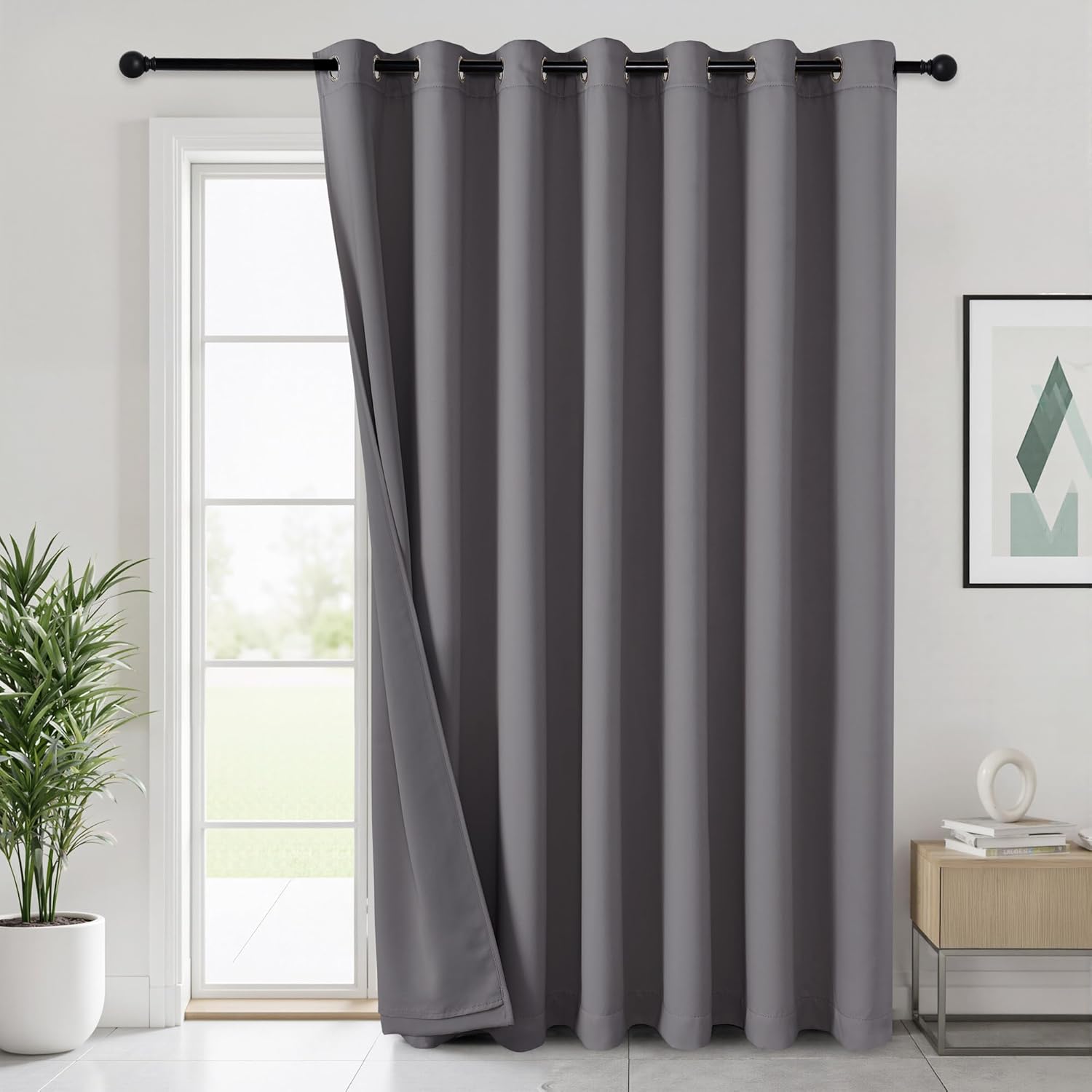 RYB HOME Soundproof Curtains Blackout - 3 Layers Light Block Noise Cancelling Thermal Insulated Curtains for Living Room Bedroom Room Divider, 52 inch Wide x 108 inch Long, Grey, 2 Panels