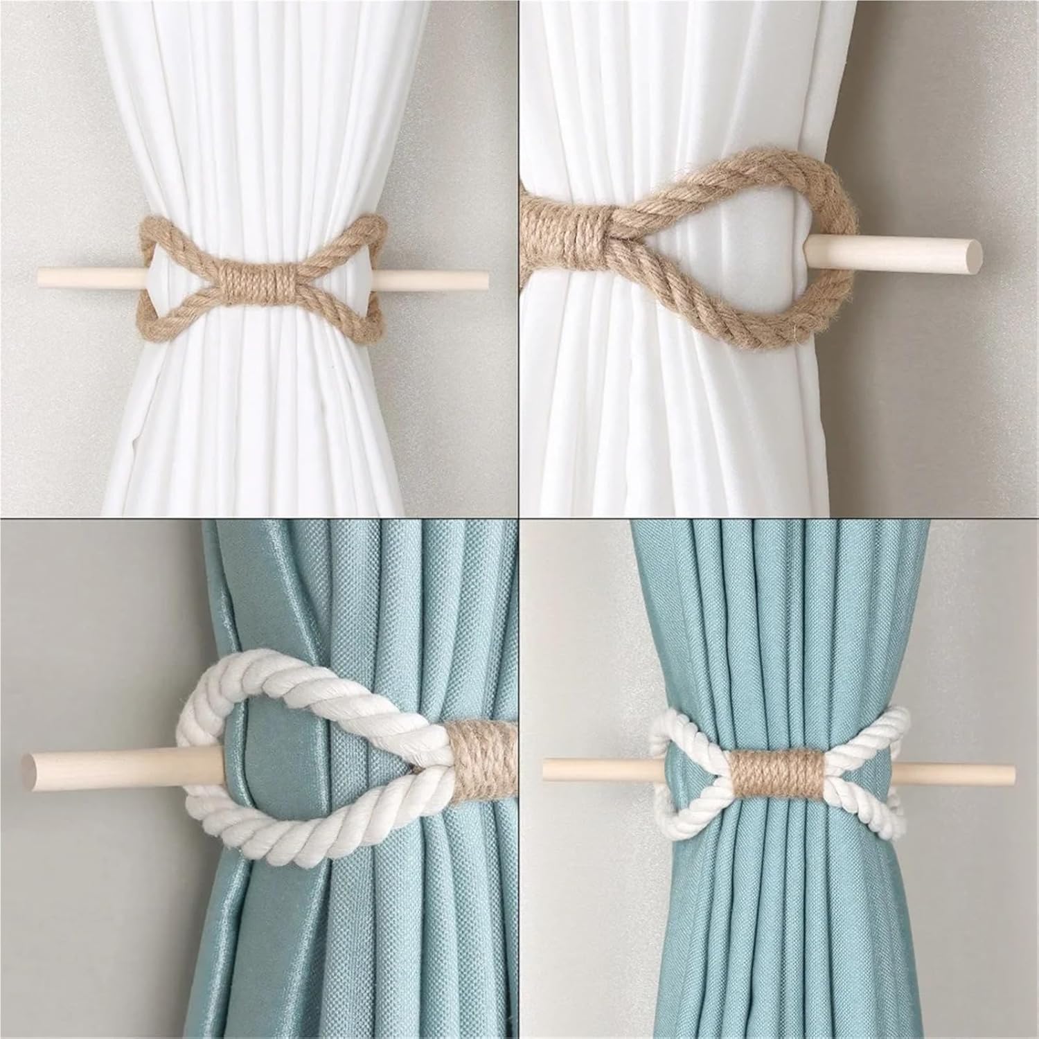 Curtain Tiebacks 12pcs Solid Wooden Curtain Tieback - Simple Rope Holdback for Home Decor(Brown)