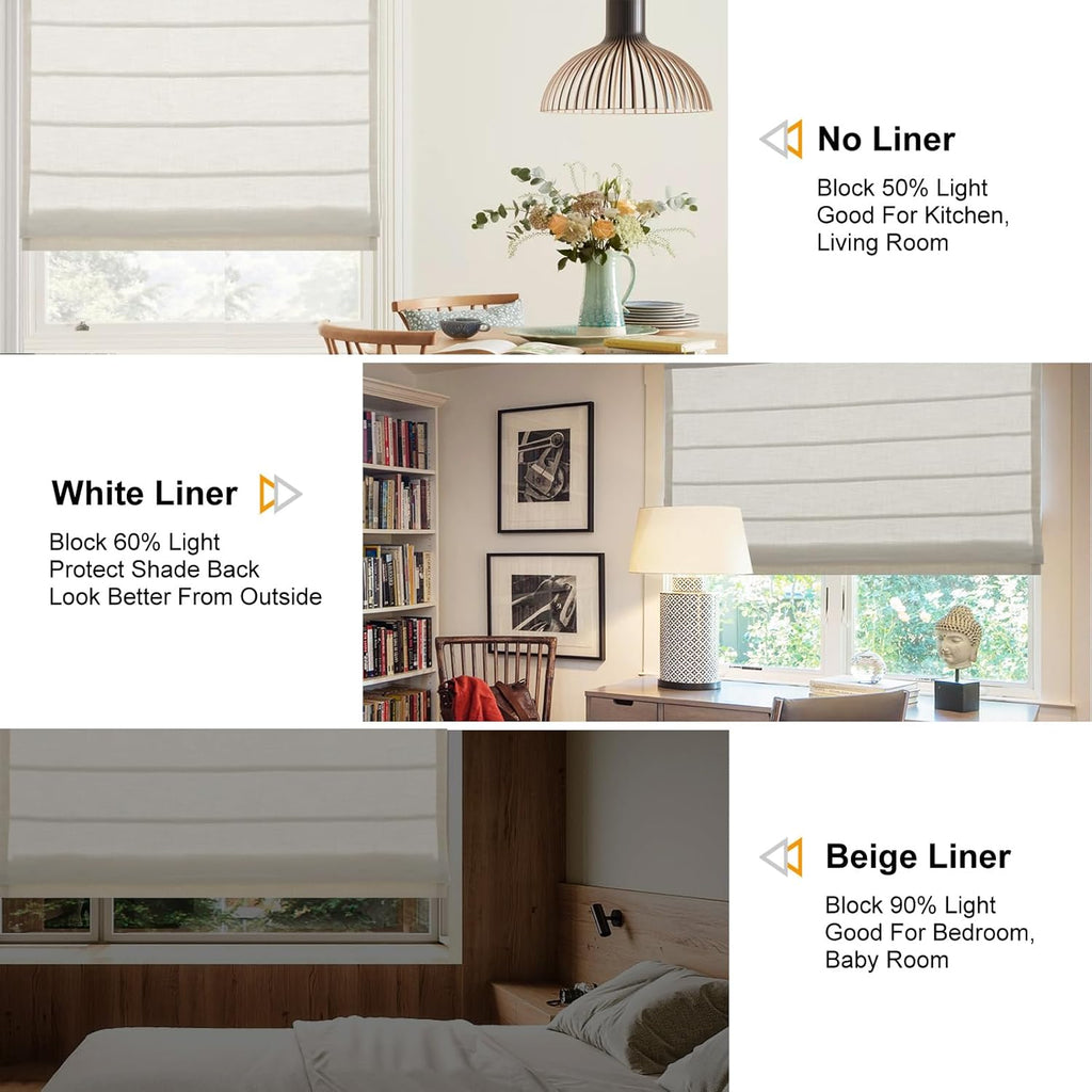 Artdix Cordless Linen Roman Shades, Natural Custom Fabric Room Darkening Roman Window Shades Blinds for Doors, French Doors, Kitchen Windows, Bathroom Windows