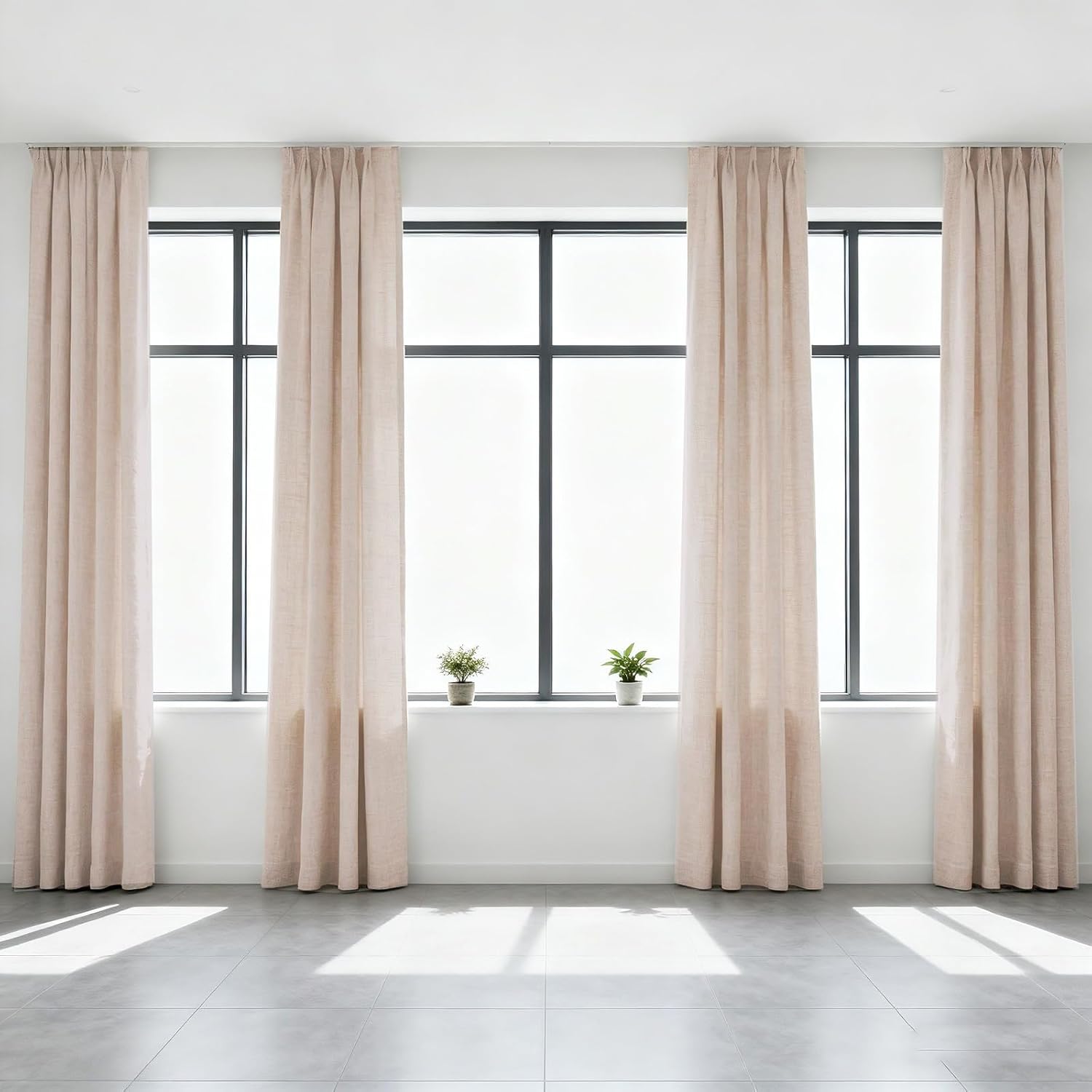 Ftinala Neutral Linen Semi Sheer Curtains 108 Inches Long, Cream Light Filtering Sliding Glass Door Curtains & Drapes, Modern Farmhouse Window Panel, Pinch Pleat Floor to Ceiling Curtain with Hook