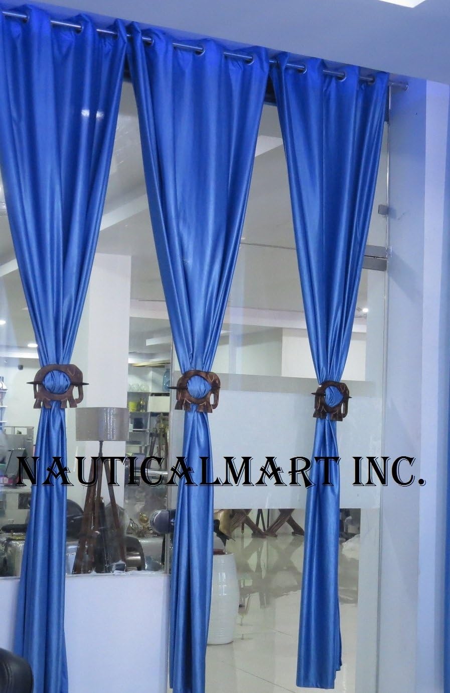 NauticalMart Housewarming Gifts Wooden Elephant Curtain Tie Backs Drapery Holdbacks Rustic Set of Two