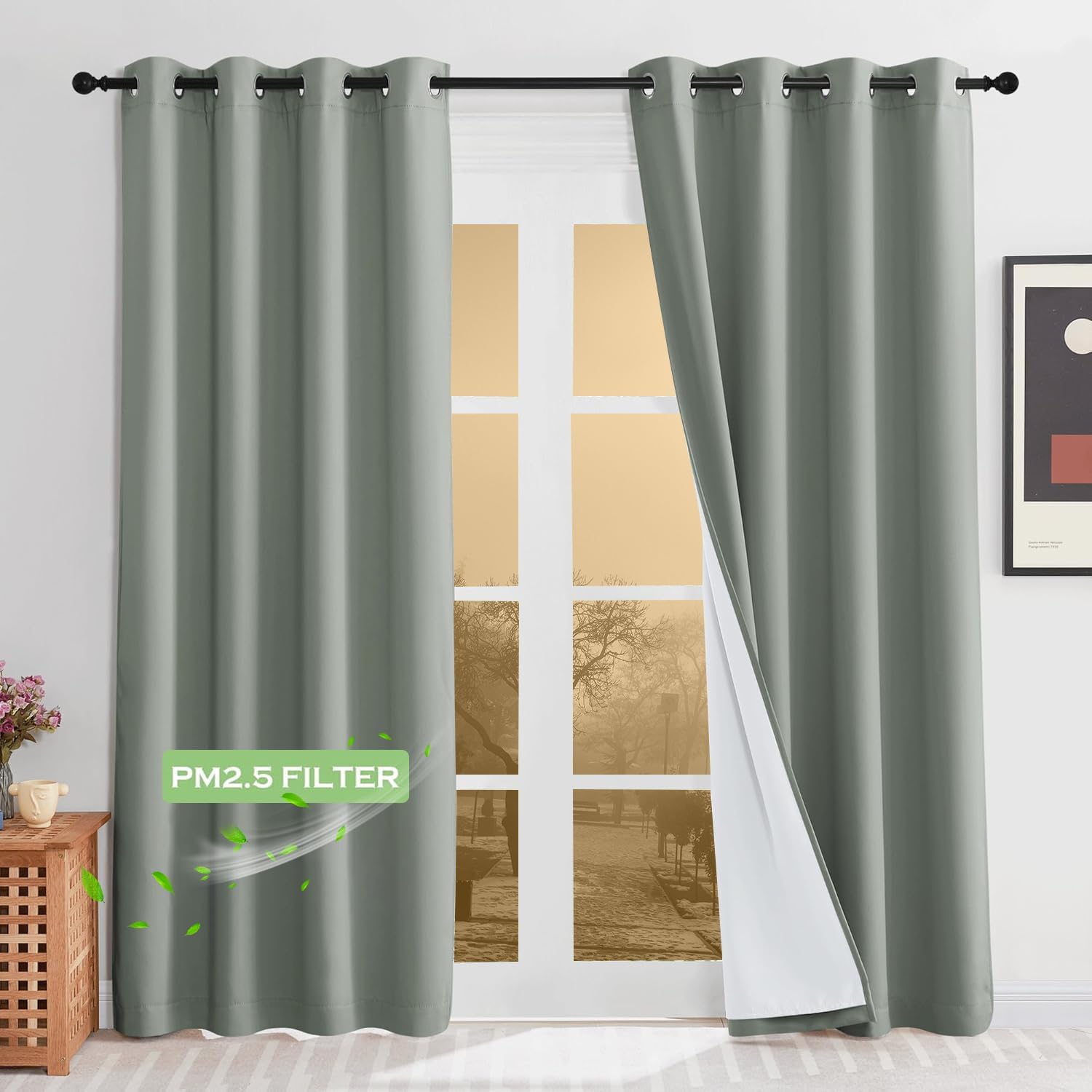 KGORGE 4-in-1 Soundproof Anti Dust 100% Blackout Curtains with Melt-Blown Layer Noise Reducing Thermal Insulating Window Drapes for Bedroom Nursery, W 52 x L 84, Black, 2 Panels