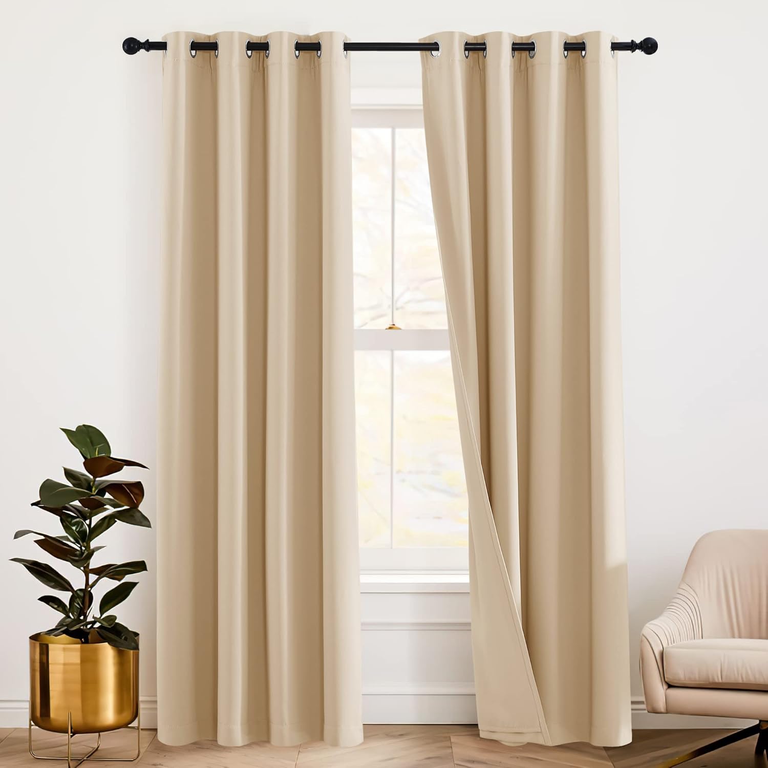RYB HOME Soundproof Curtains 84 inches - 3 Layers Blackout Curtains Noise Cancelling Thermal Insulted Drapes for Door Window Living Room Nursery Divider Drapes, W 52 x L 84 inch, Gray, 1 Pair
