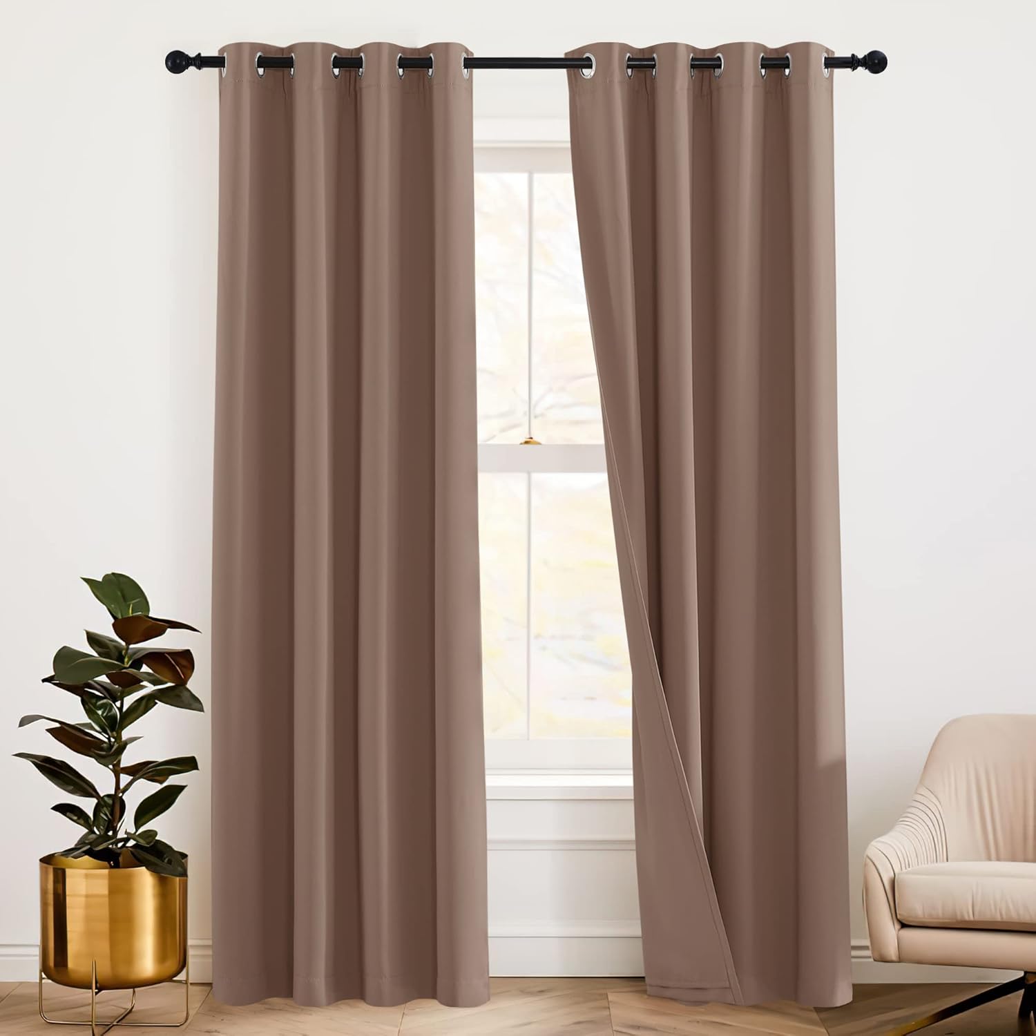 RYB HOME Soundproof Curtains 84 inches - 3 Layers Blackout Curtains Noise Cancelling Thermal Insulted Drapes for Door Window Living Room Nursery Divider Drapes, W 52 x L 84 inch, Gray, 1 Pair